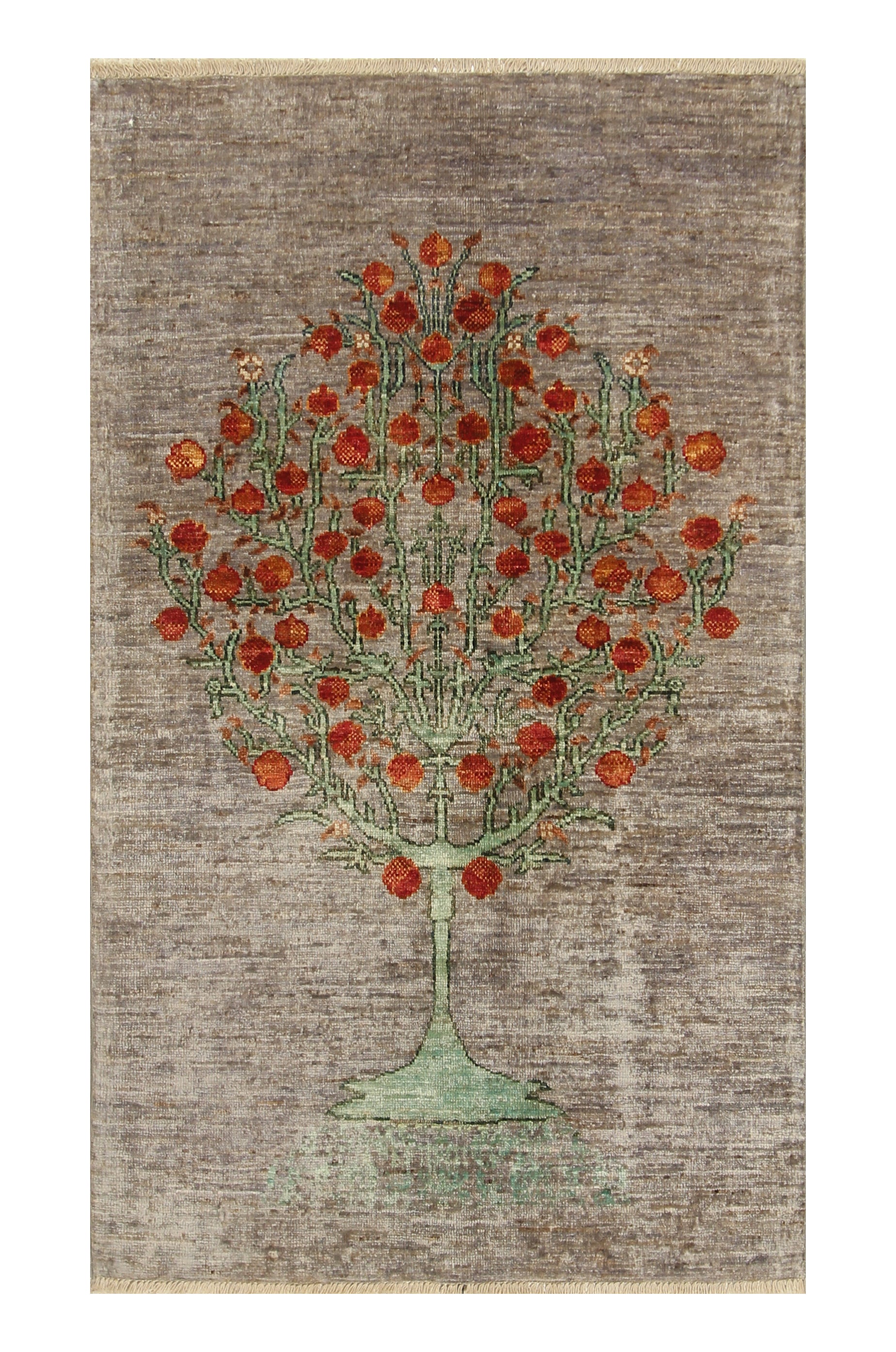 2'10"x4'5" Gray Gabbeh Afghan Tree of Life Hand-Knotted Rug