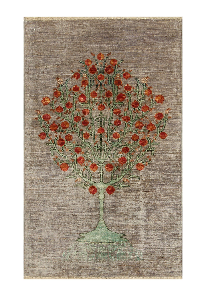 3x4 Tree of Life Blueish Gray Gabbeh Hand Knotted Afghan Rug - Yildiz Rugs
