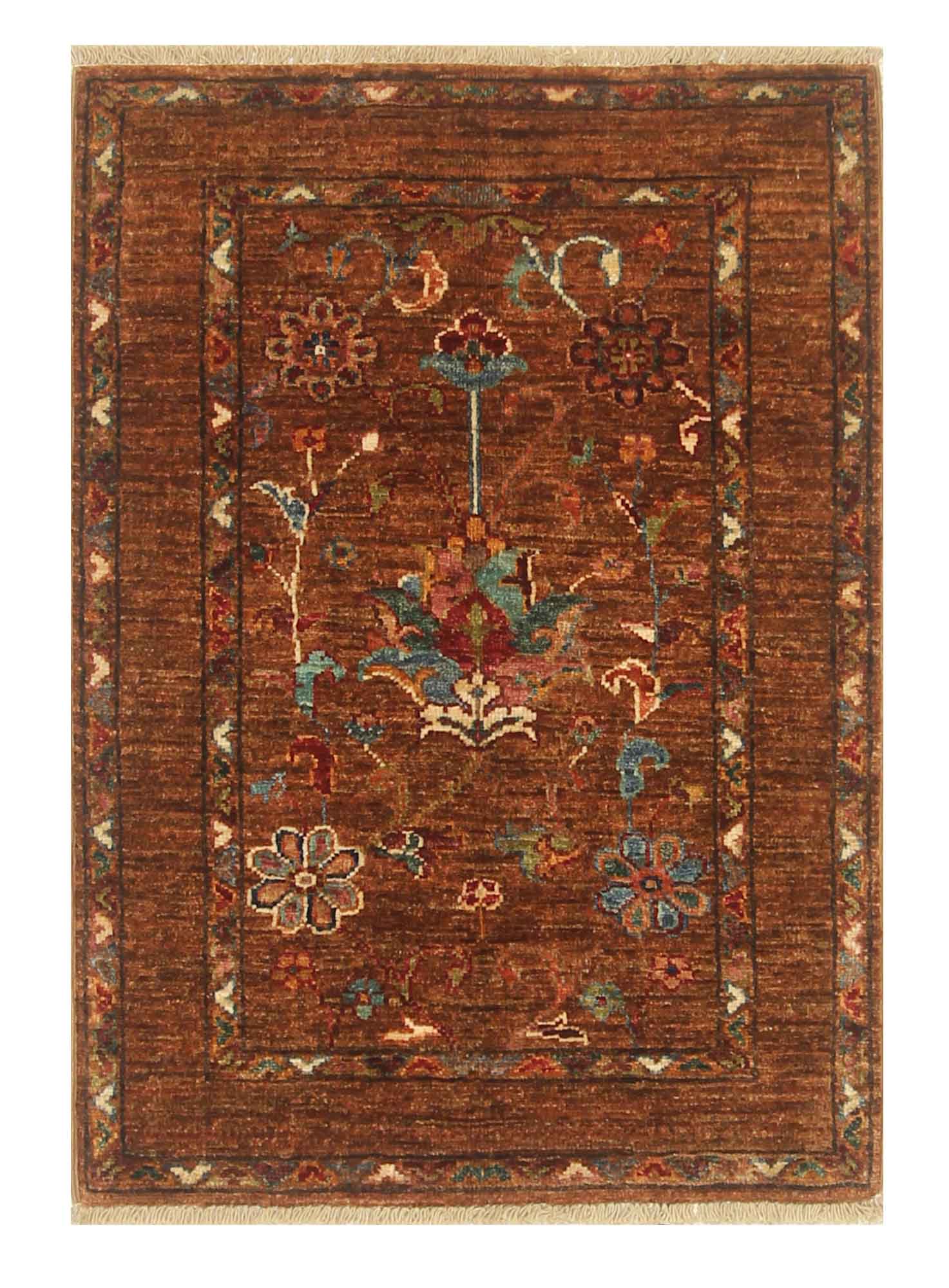 2x3 Waziri Afghan Brown Hand Knotted Rug