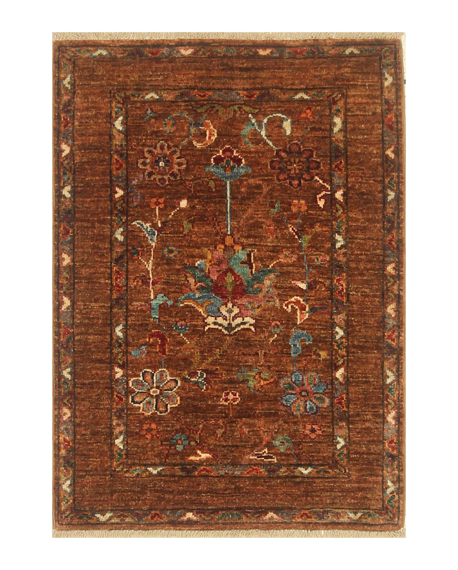 2x3 Brown Waziri Afghan Hand Knotted Rug - Yildiz Rugs