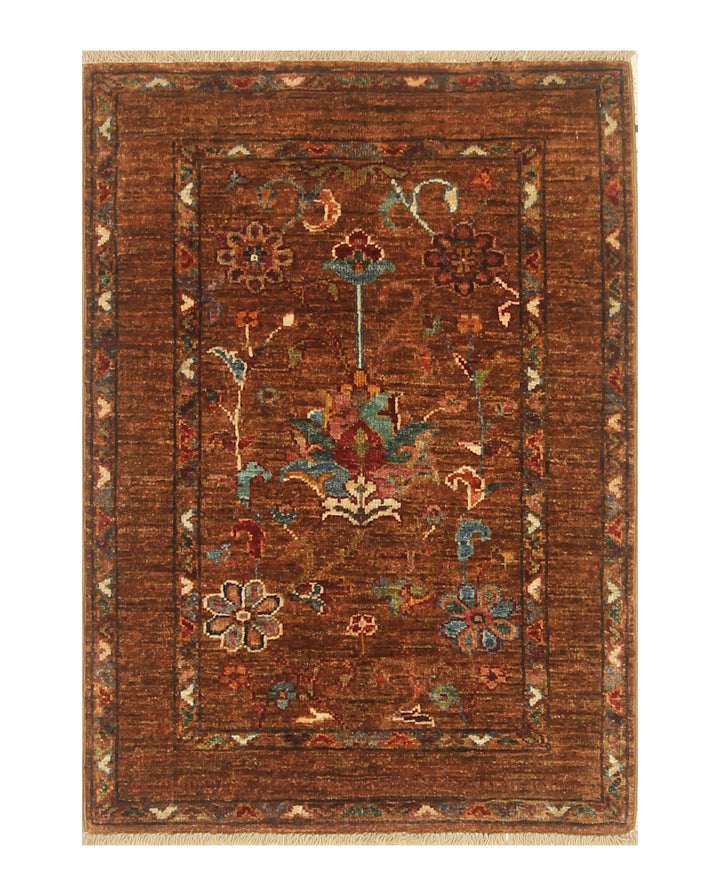 2x3 Brown Waziri Afghan Hand Knotted Rug - Yildiz Rugs