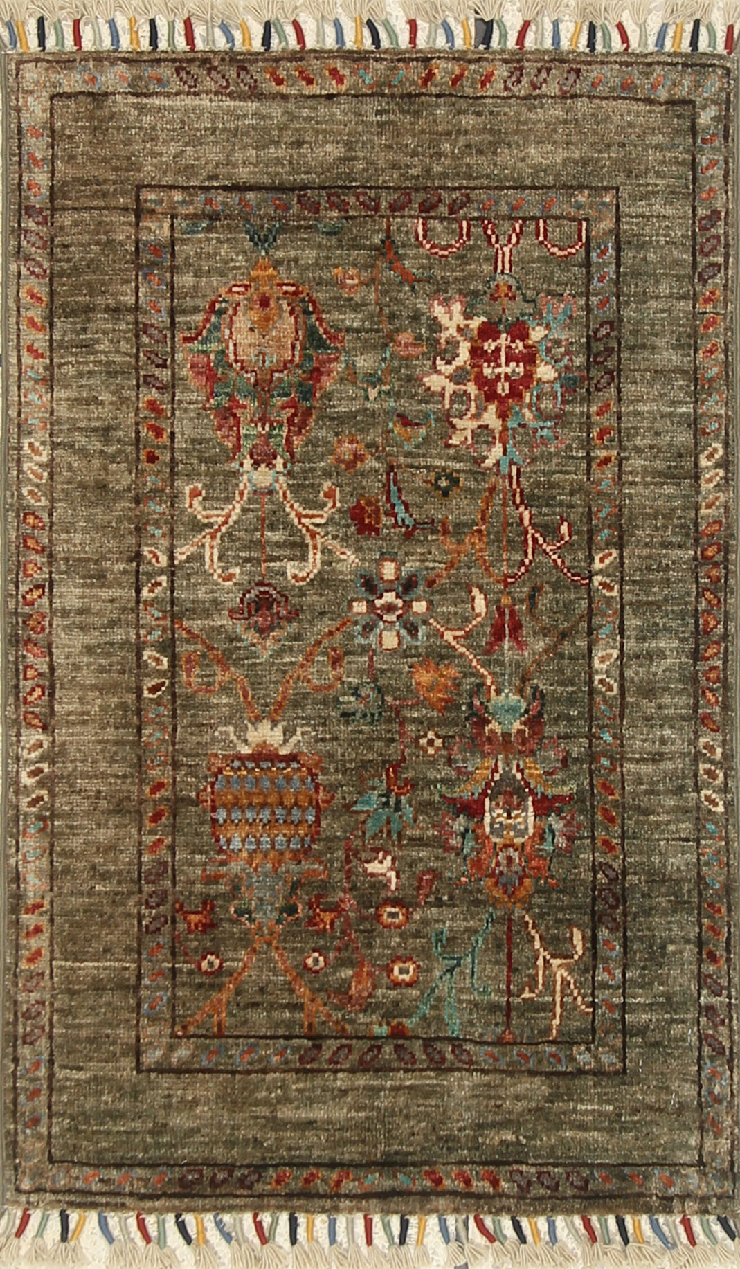 2x3 Green Afghan Waziri Hand Knotted Wool Rug - Yildiz Rugs