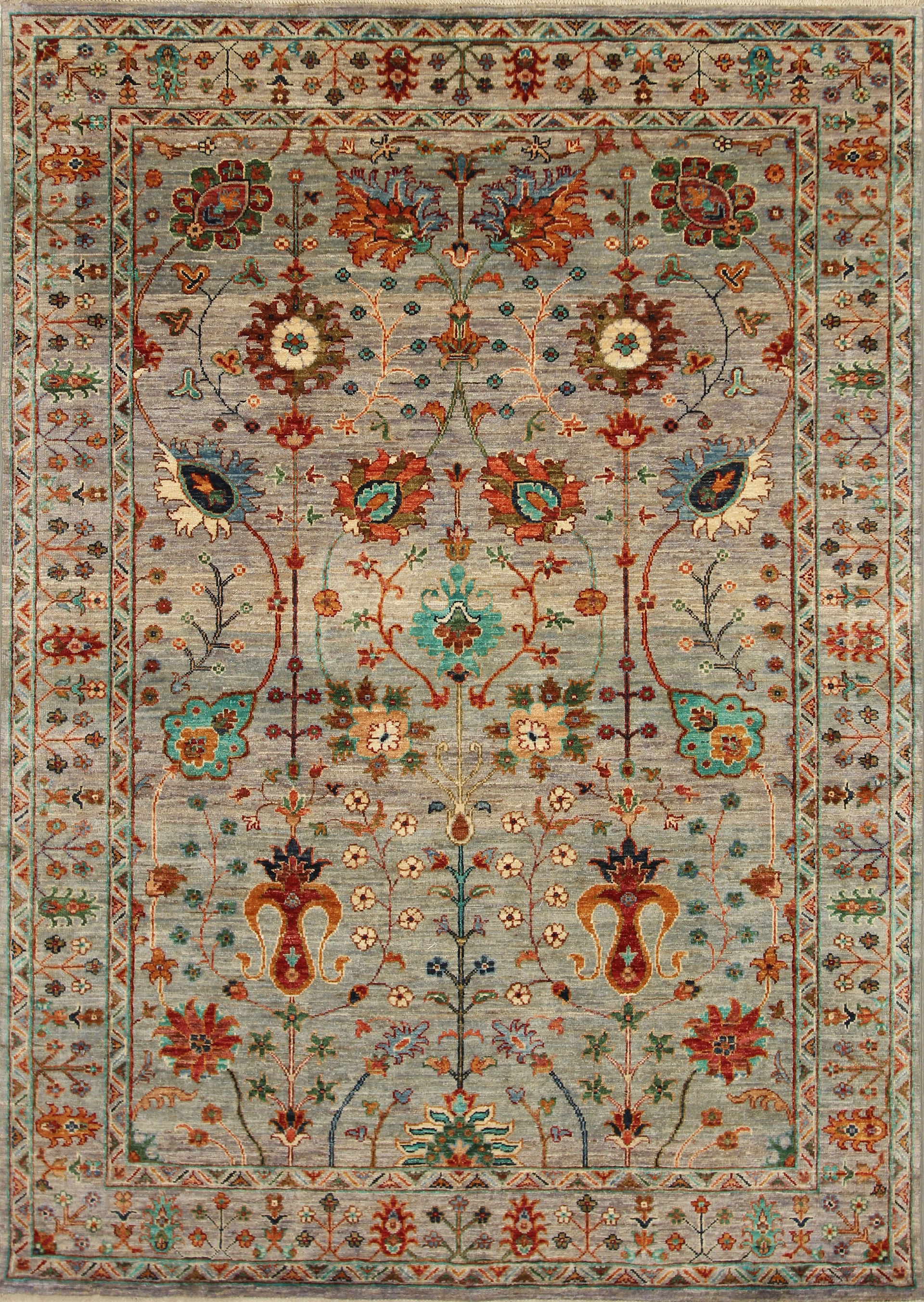 5x7 Waziri Blueish Gray Afghan Hand knotted Oriental Rug