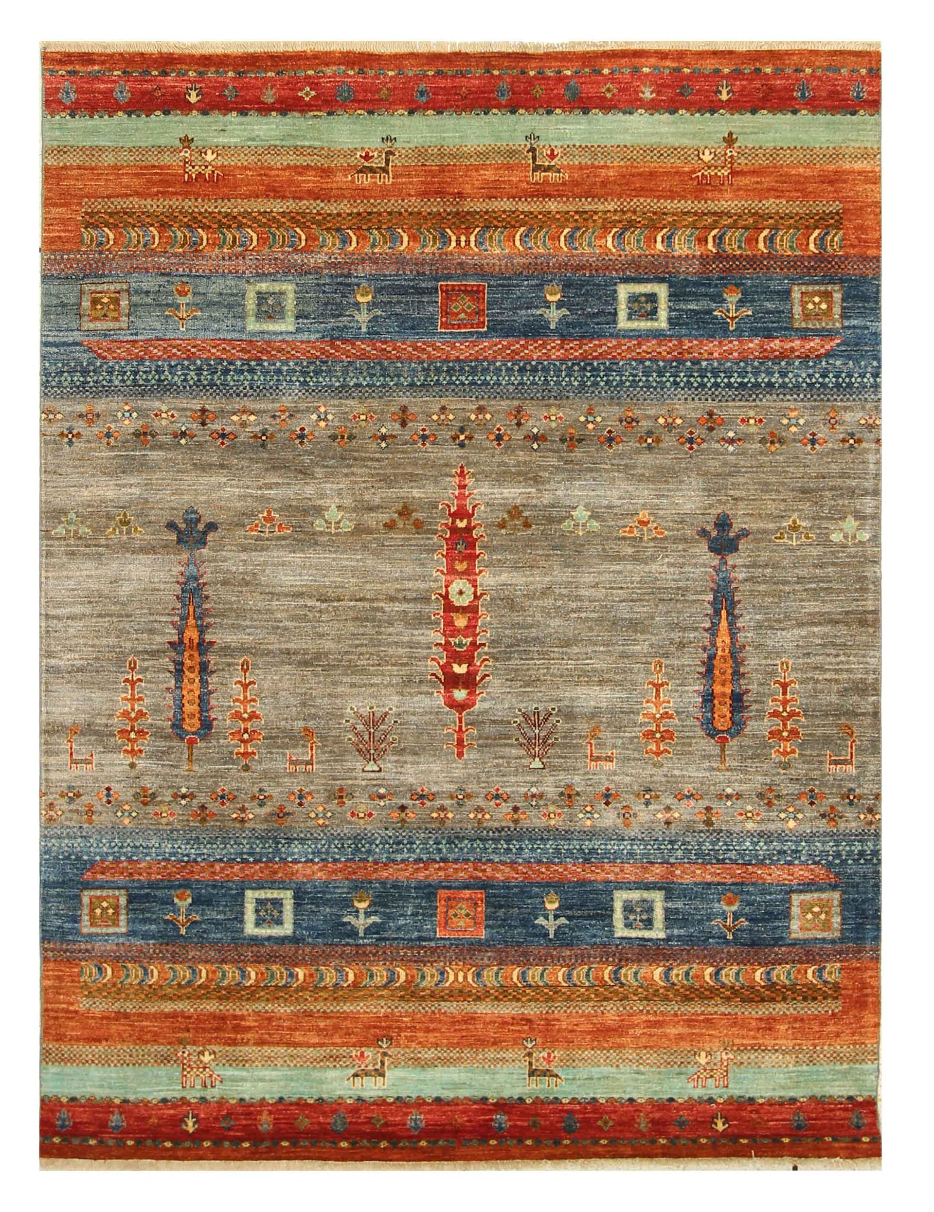 5x7 Gabbeh Tree of Life Hand-Knotted Afghan Wool Multicolor Rug - Yildiz Rugs