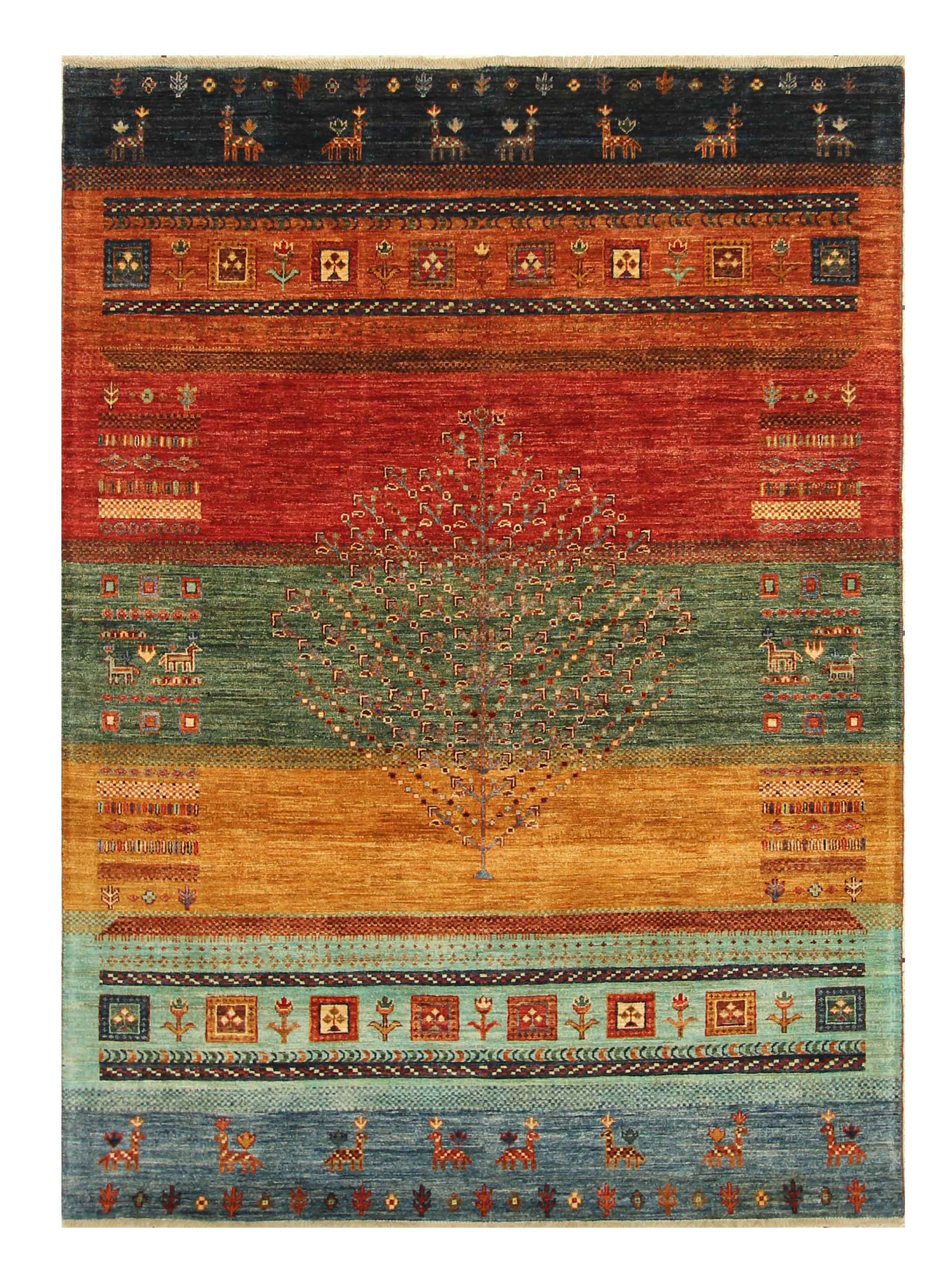 5x7 Gabbeh Tree of Life Hand-Knotted Afghan Wool Multicolor Rug - Yildiz Rugs