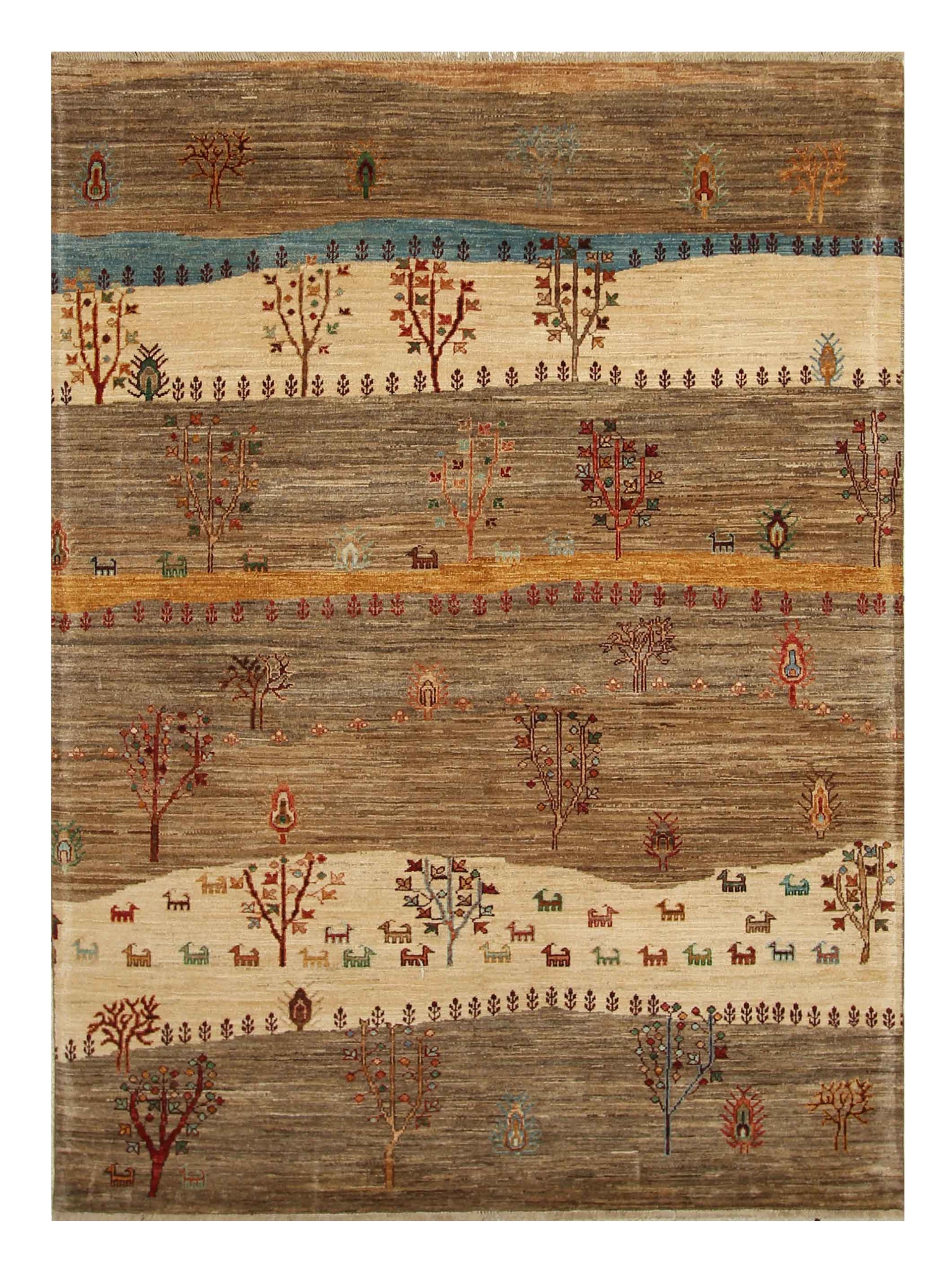 5x7 Beige Gabbeh Tree of Life Hand-Knotted Afghan Rug - Yildiz Rugs
