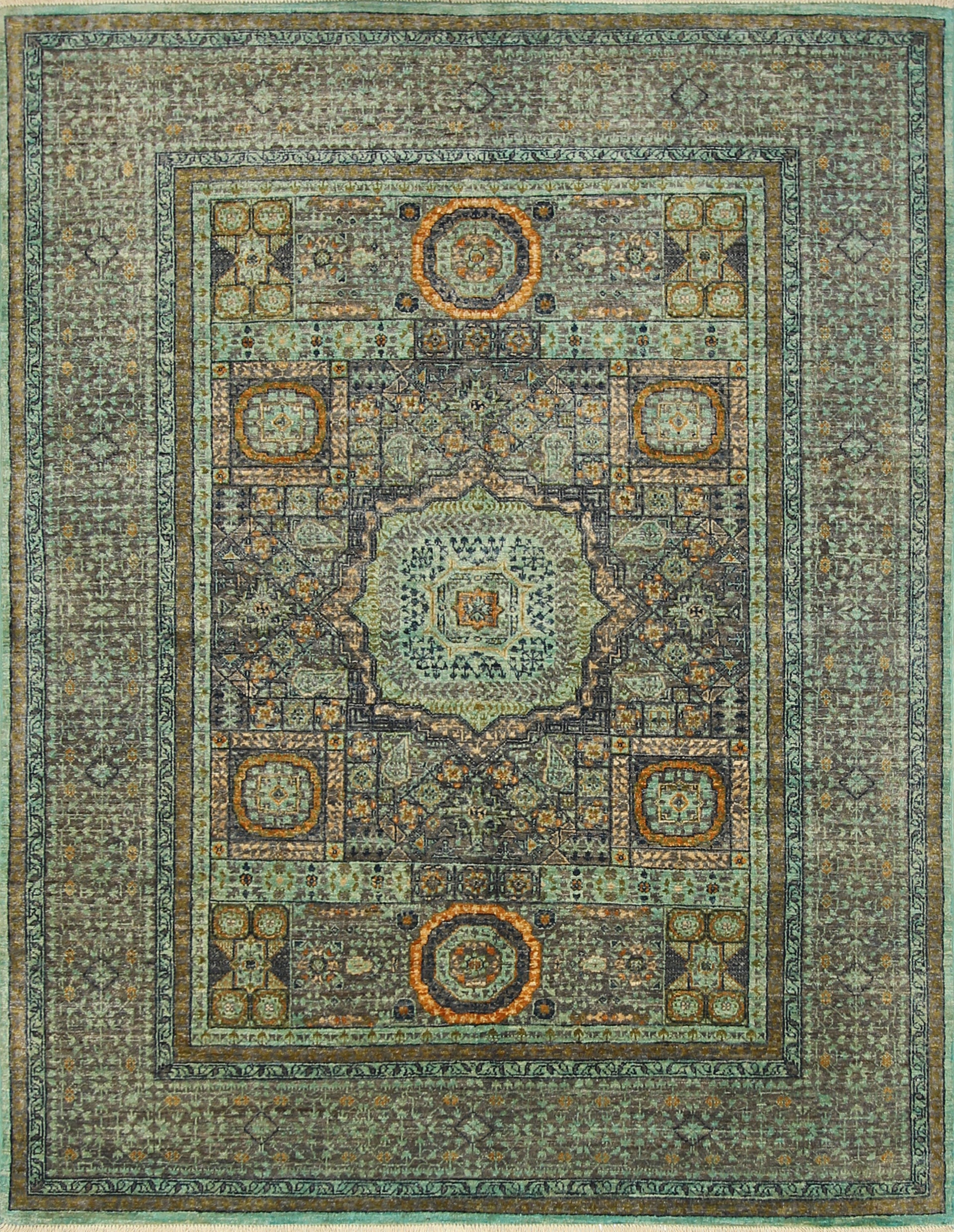 5x7 Blue Mamluk Afghan Hand-Knotted Wool Medallion Rug