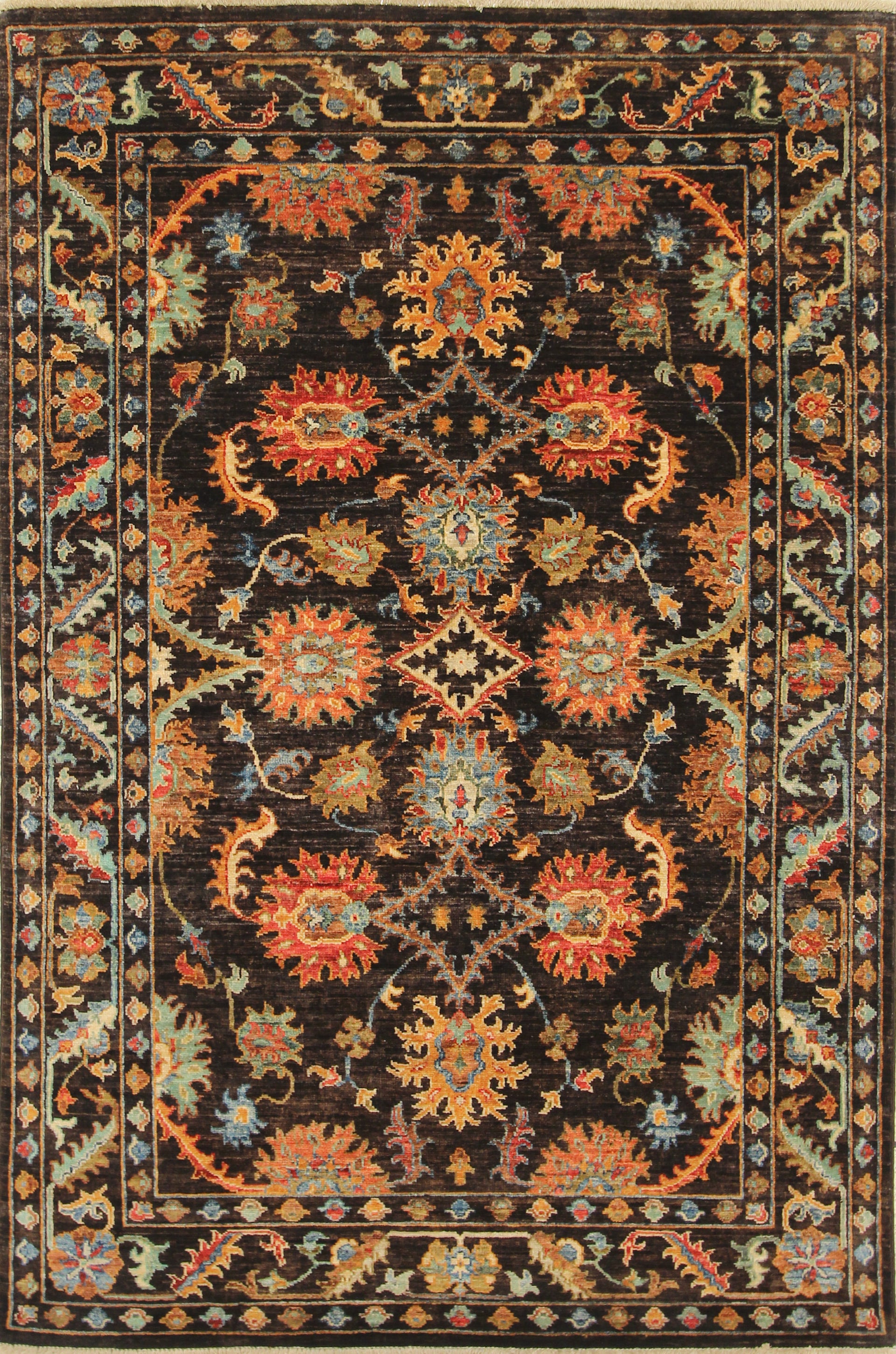 4x6 Black Waziri Rug: Afghan Hand knotted Wool Oriental Rug - Yildiz Rugs