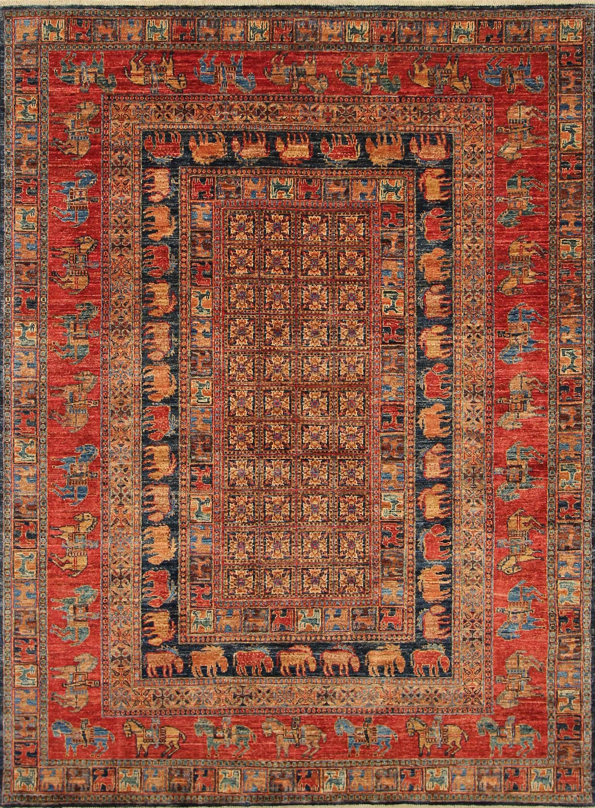 6x8 Red Pazyryk Afghan Hand-Knotted Wool Tribal Rug - Yildiz Rugs