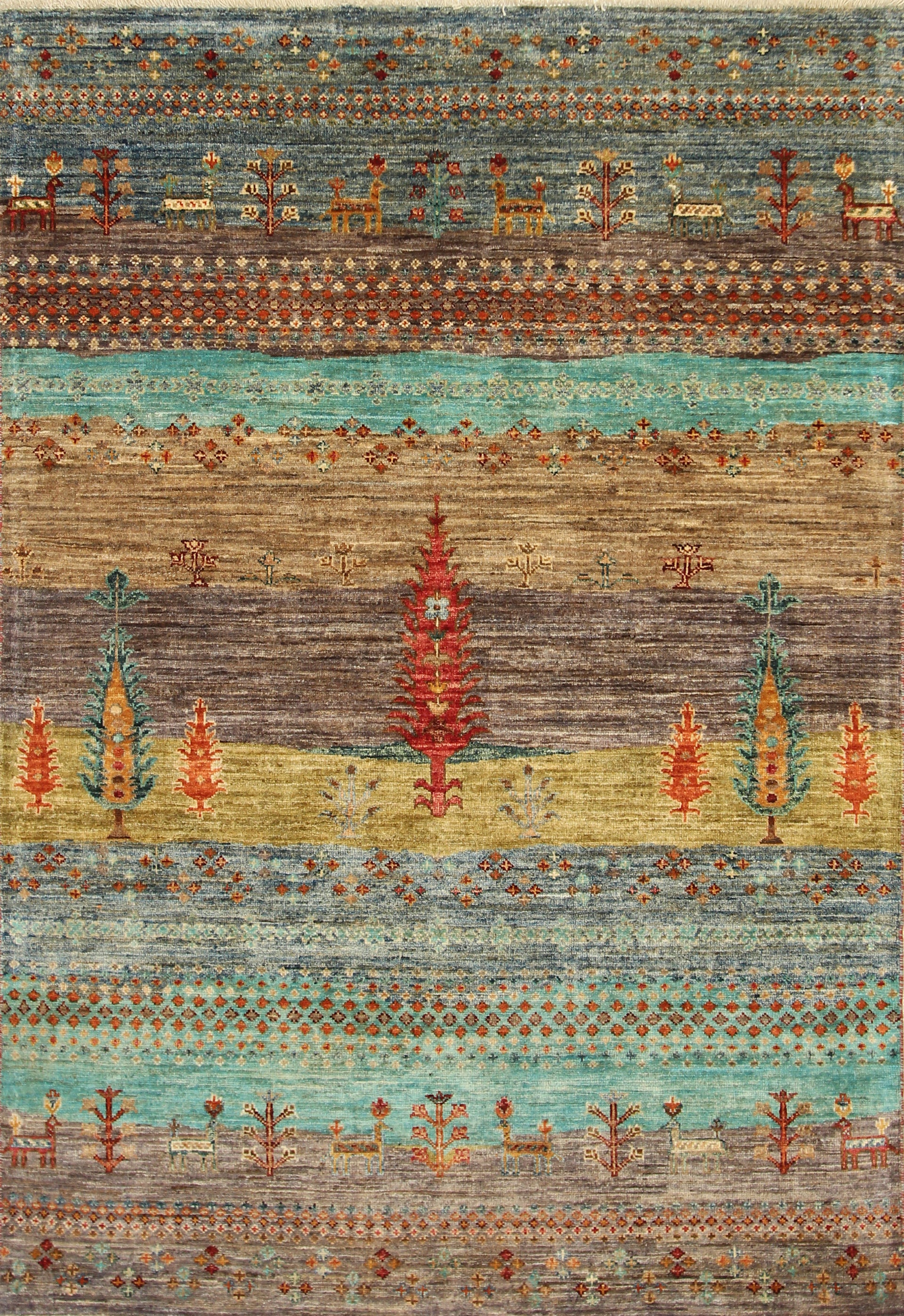 4x6 Gabbeh Blueish Gray Tree of Life Hand-Knotted Afghan Rug - Yildiz Rugs