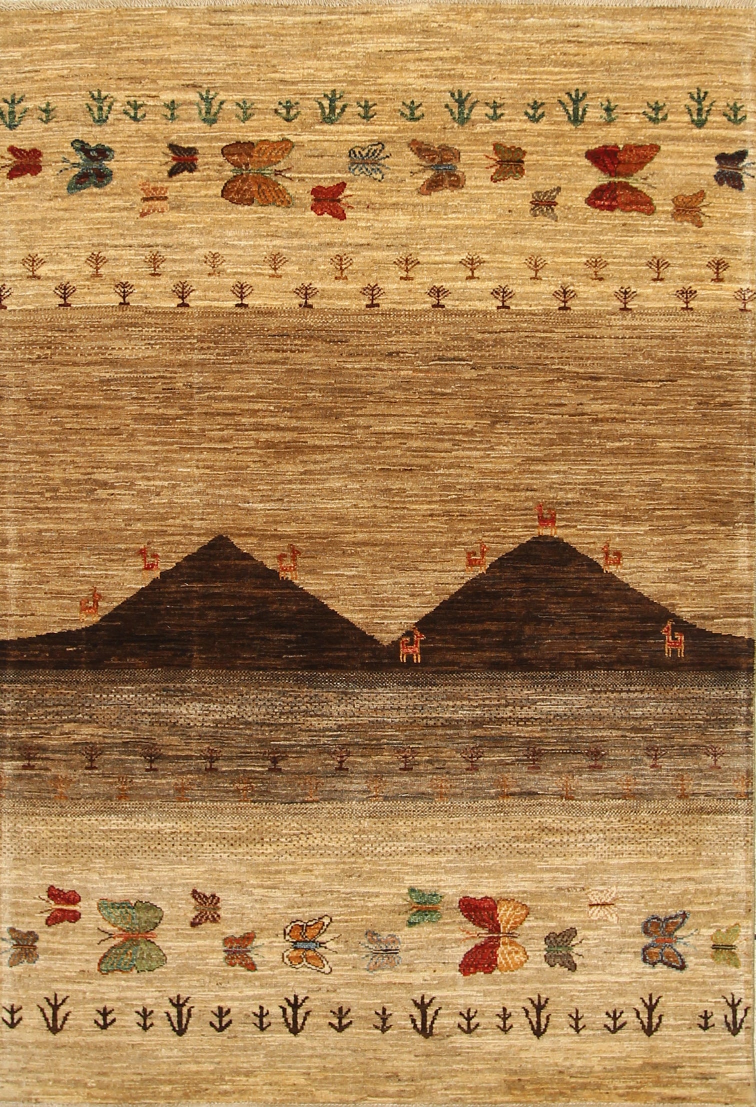 4x6 Beige Gabbeh Landscape Afghan Hand knotted Rug - Yildiz Rugs