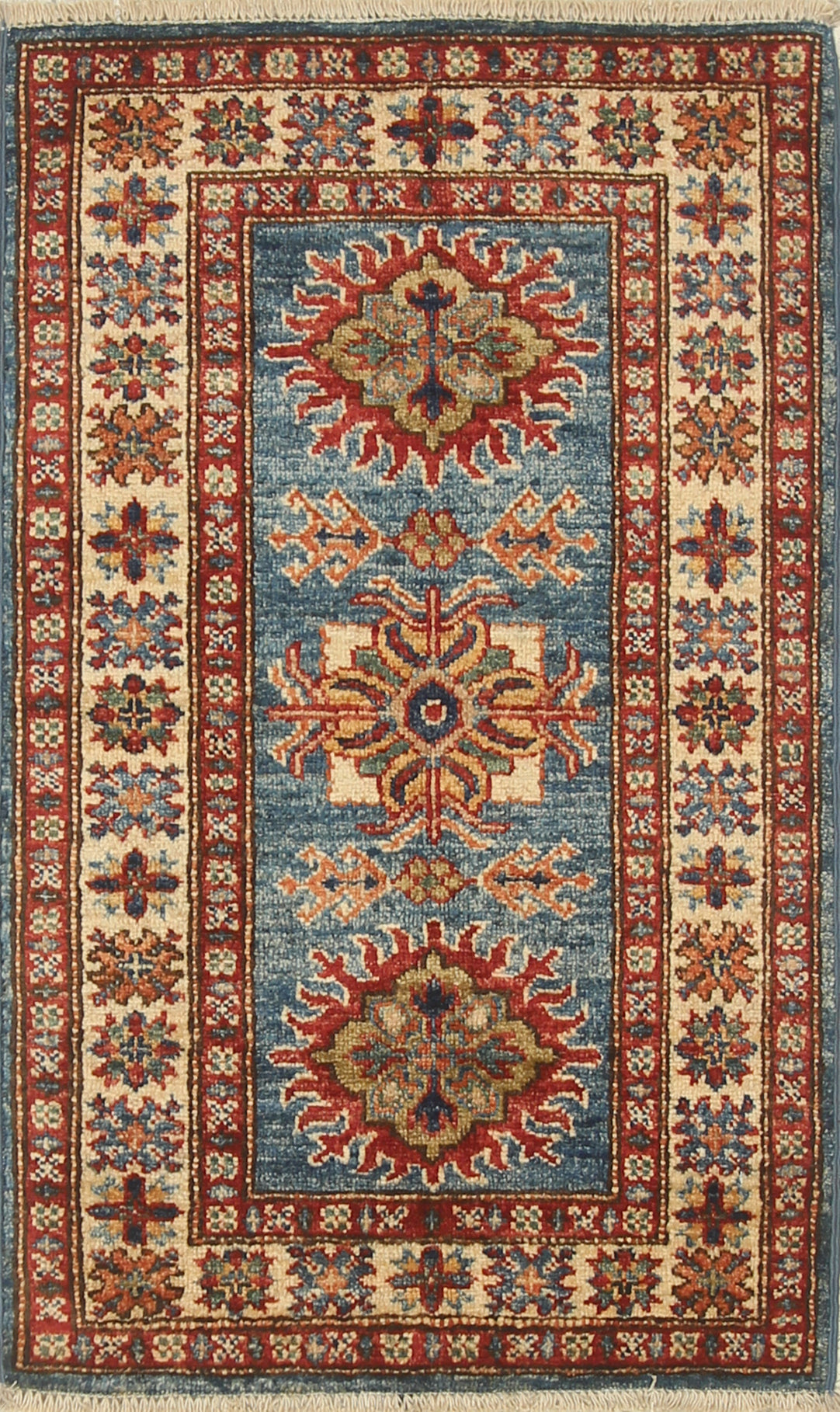 2x3 Blue Kazak Hand-Knotted Afghan Rug