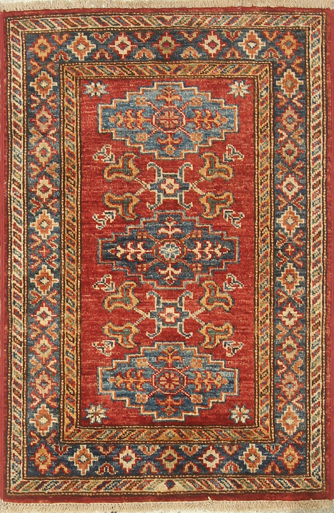 2x3 Red Kazak Hand-Knotted Afghan Rug - Yildiz Rugs