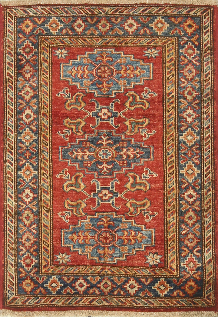 2x3 Red Kazak Hand-Knotted Afghan Rug - Yildiz Rugs
