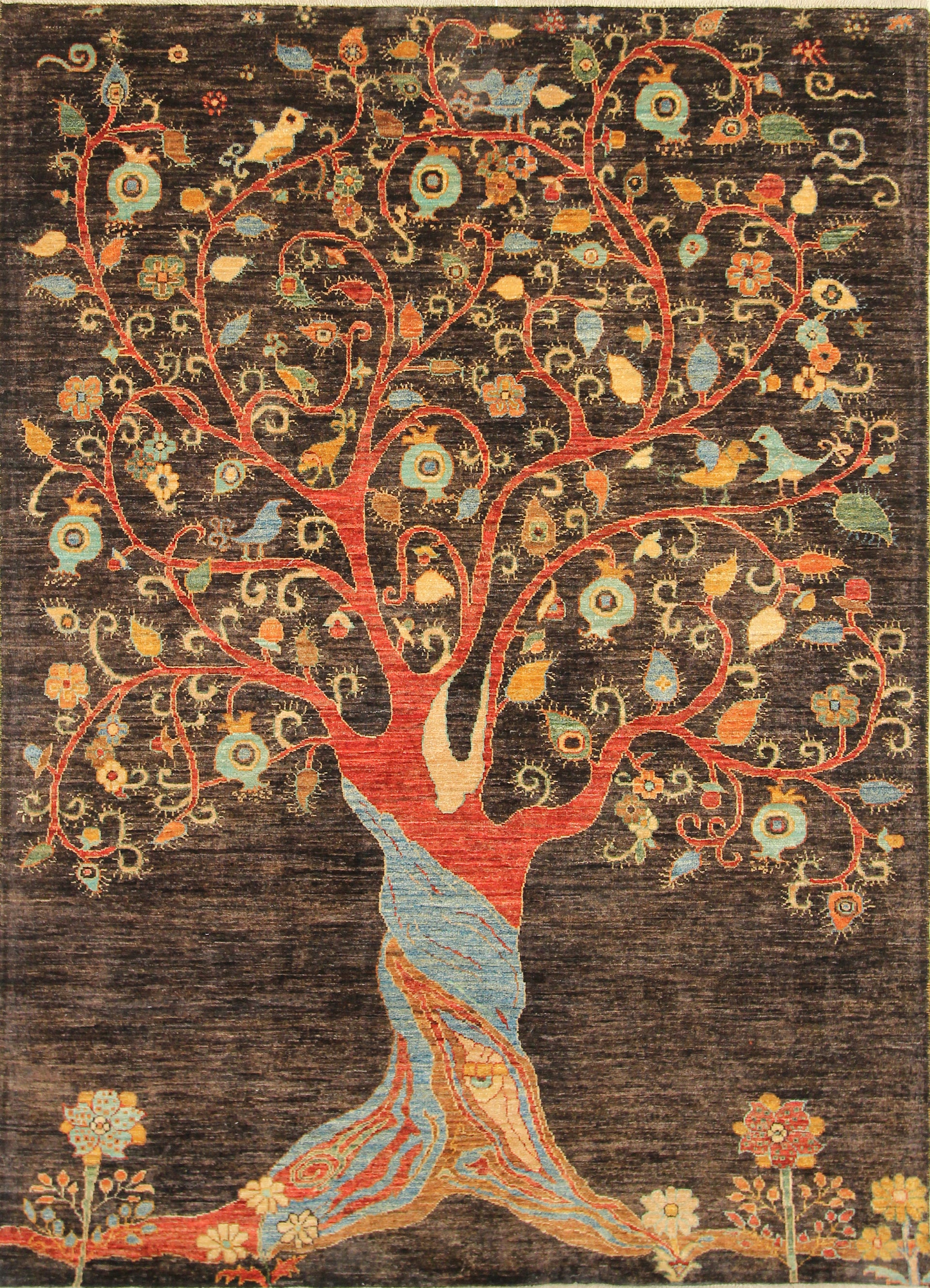 5x7 Black Gabbeh Tree of Life Hand-Knotted Afghan Wool Rug - Yildiz Rugs