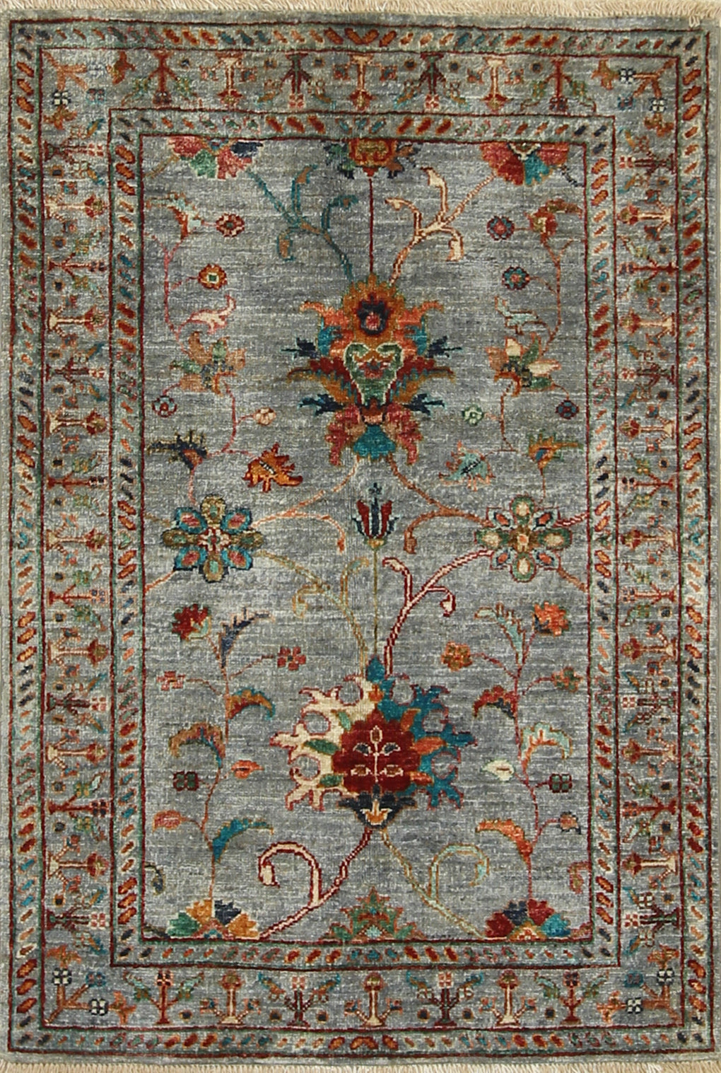 3x4 Blueish Gray Waziri Afghan Hand knotted Oriental Rug