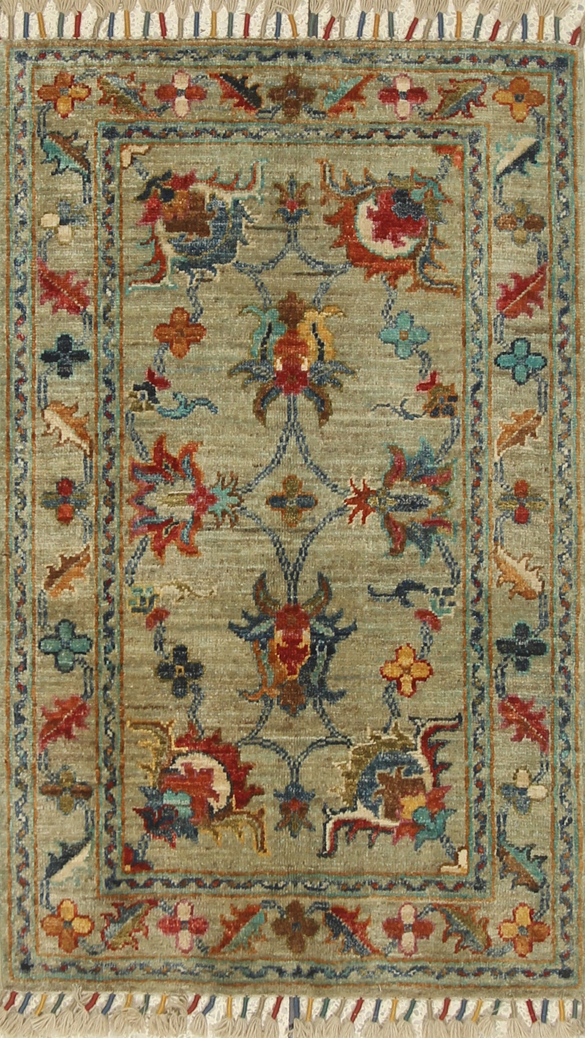 2x3 Green Afghan Waziri Hand Knotted Rug - Yildiz Rugs