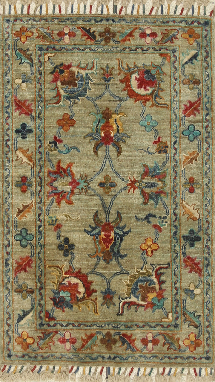 2x3 Green Afghan Waziri Hand Knotted Rug - Yildiz Rugs