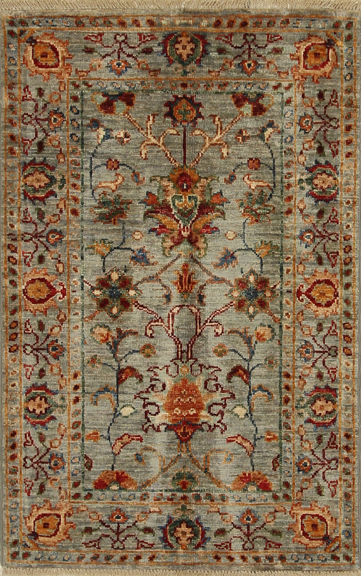 2x3 Gray Afghan Waziri Floral Hand Knotted Wool Rug - Yildiz Rugs