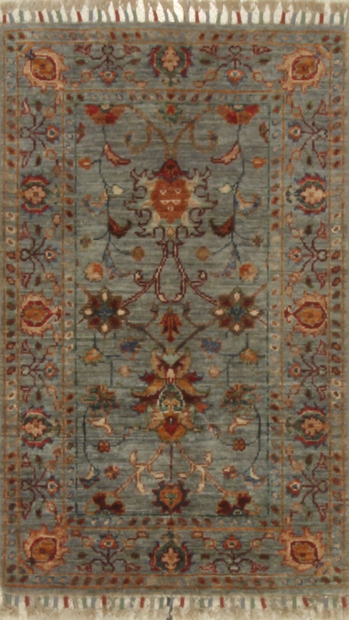 2x3 Gray Afghan Waziri Floral Hand Knotted Wool Rug - Yildiz Rugs