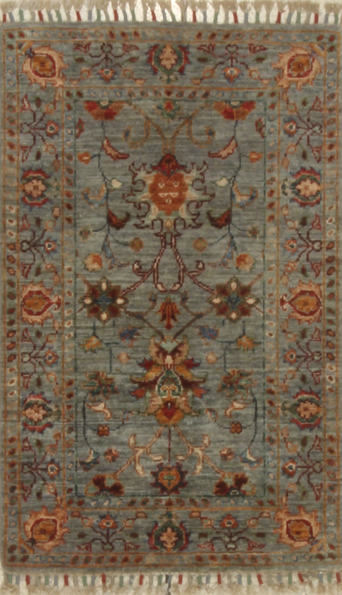2x3 Gray Afghan Waziri Floral Hand Knotted Wool Rug - Yildiz Rugs