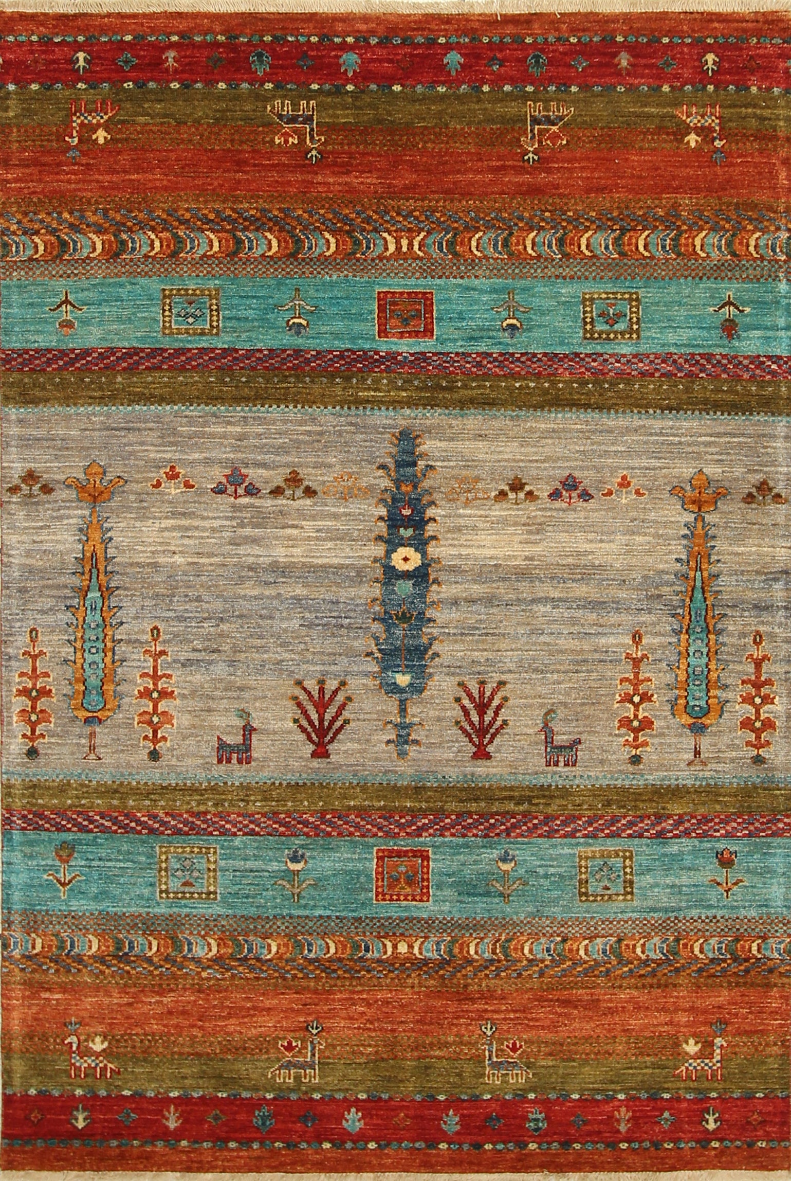 4x6 Gabbeh Tree of Life Hand-Knotted Afghan Multicolor Rug