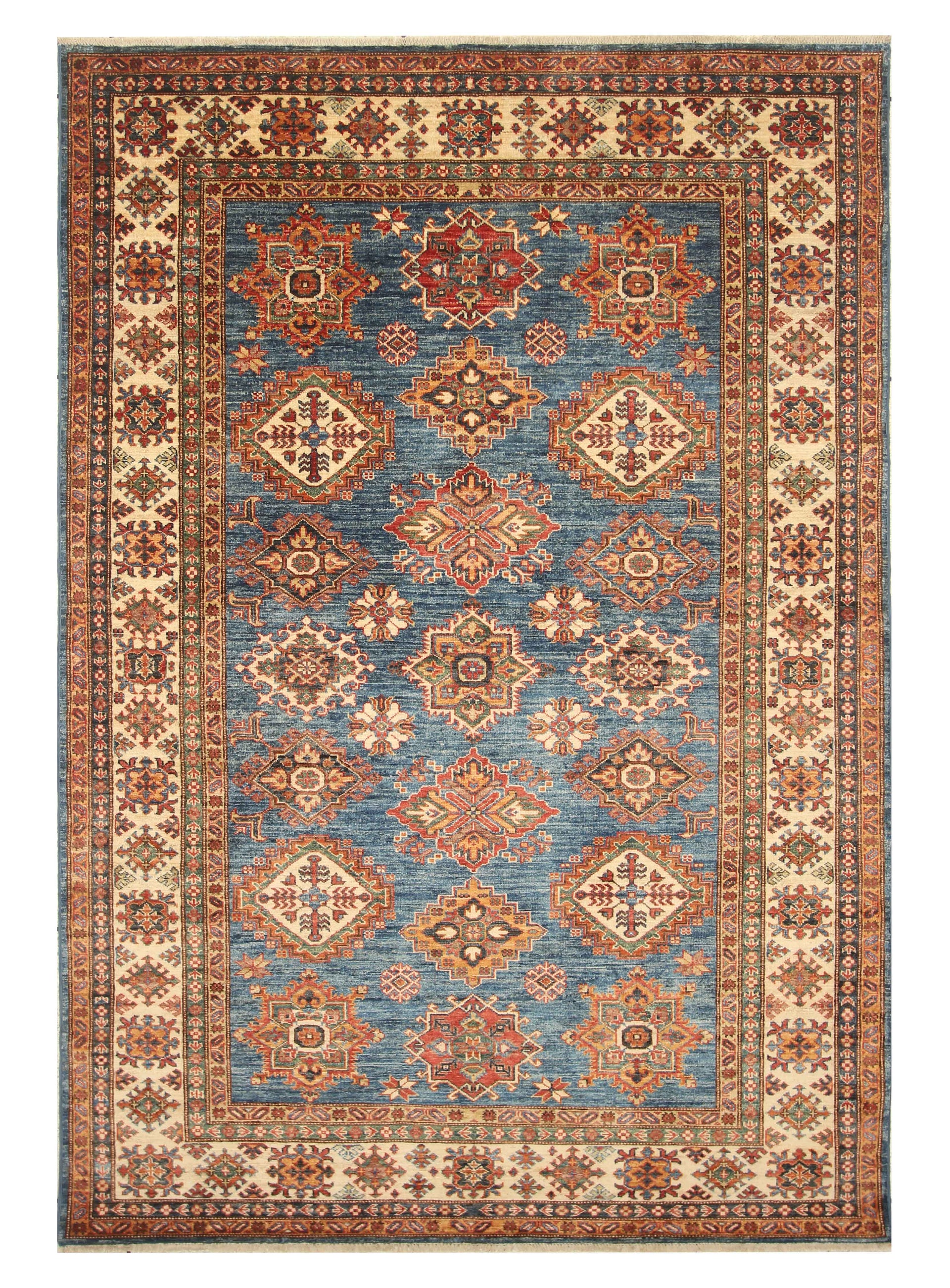 6x9 Blue Kazak Afghan Hand-Knotted Oriental Rug