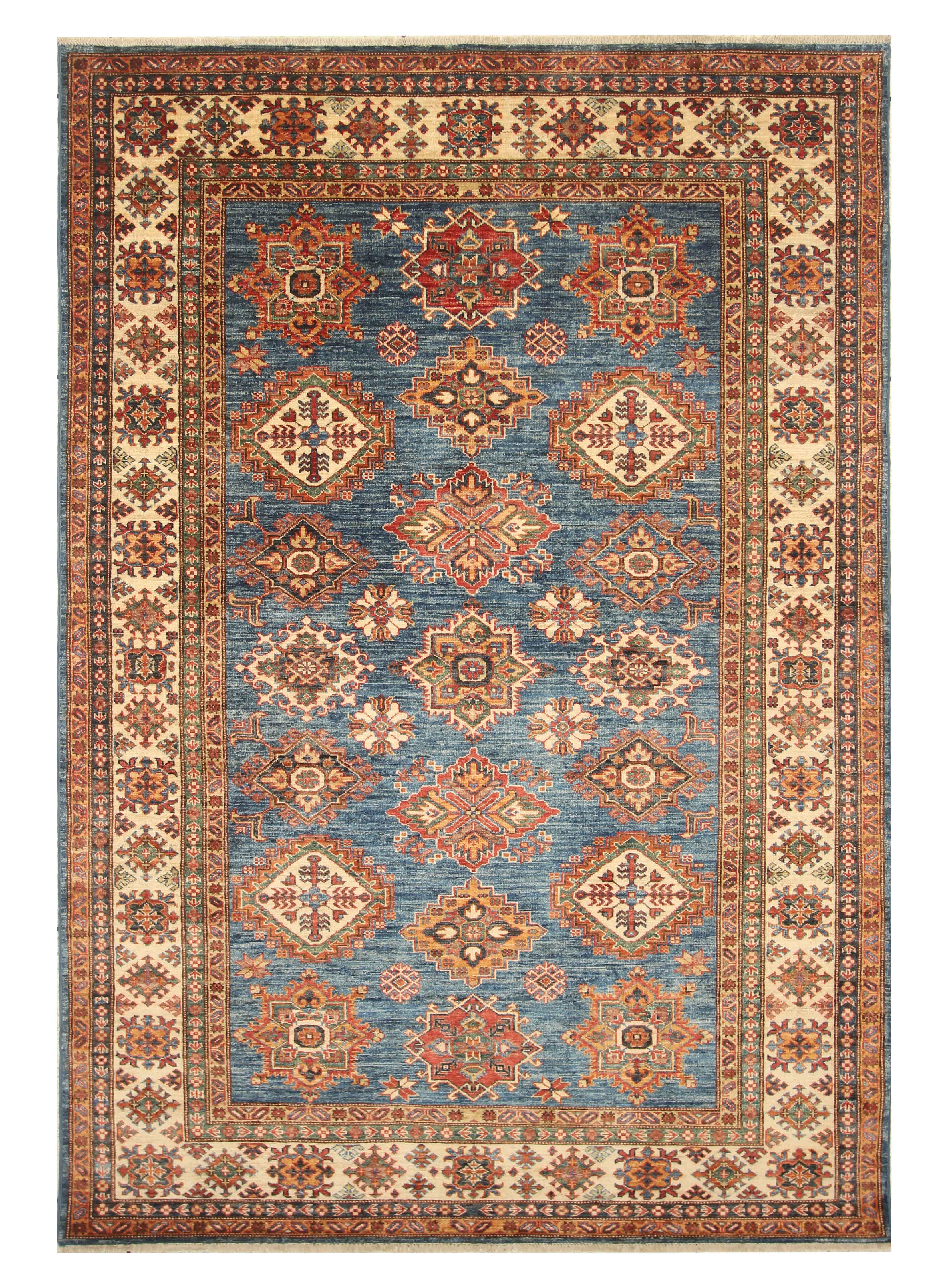 6x9 Blue Kazak Afghan Hand-Knotted Oriental Rug - Yildiz Rugs
