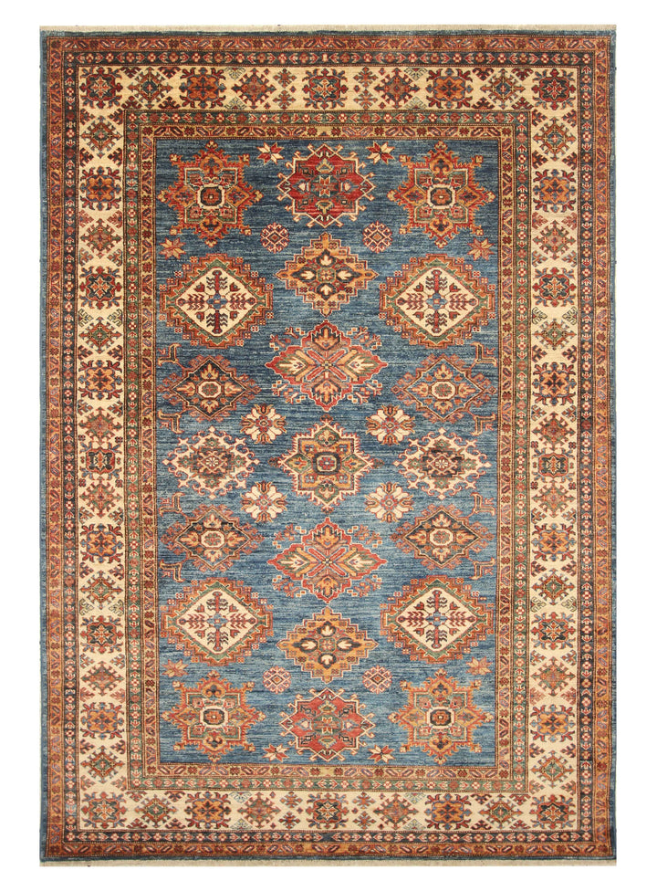 6x9 Blue Kazak Afghan Hand-Knotted Oriental Rug - Yildiz Rugs