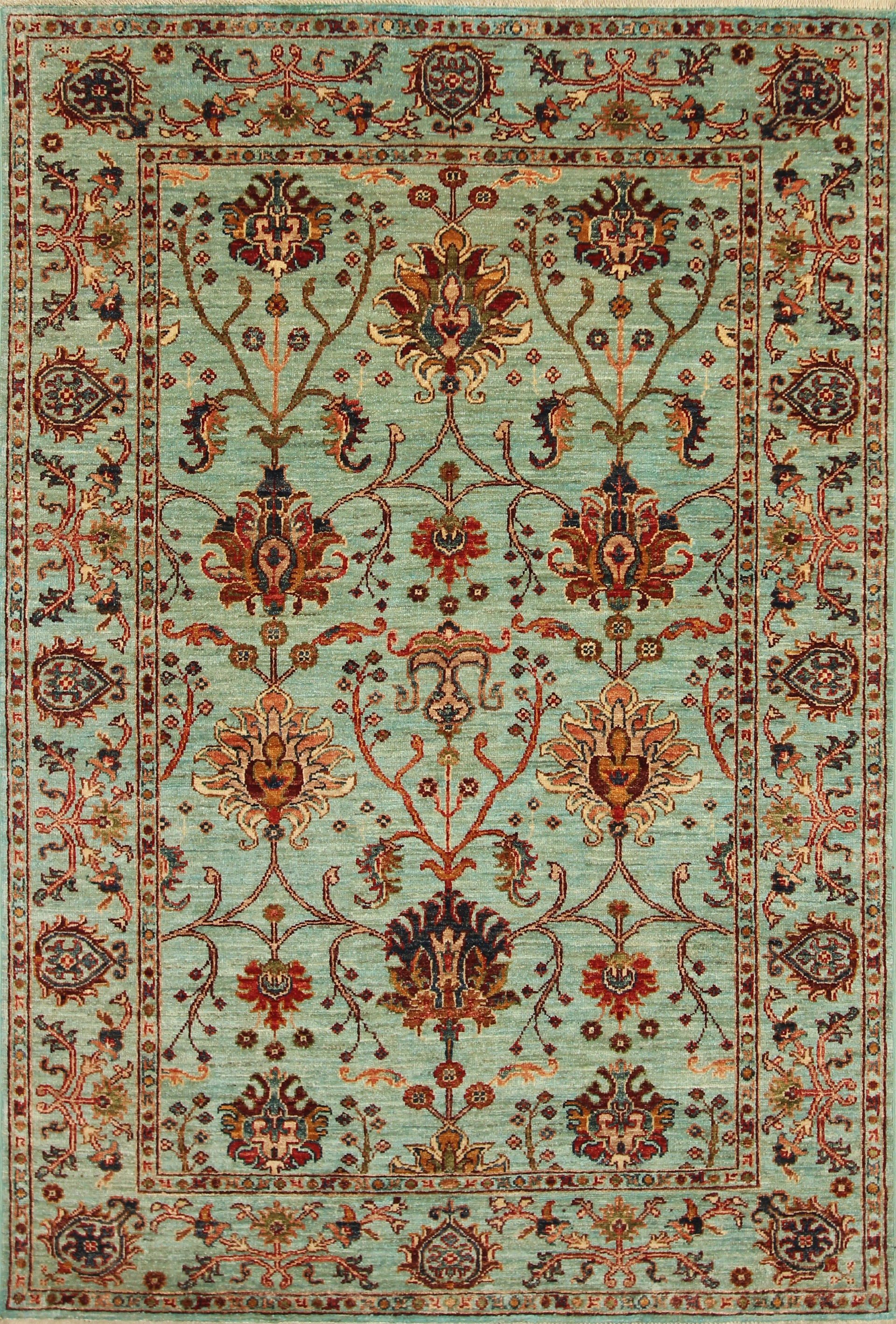 4'5"x6'4" Waziri Blue Afghan Hand knotted Oriental Rug