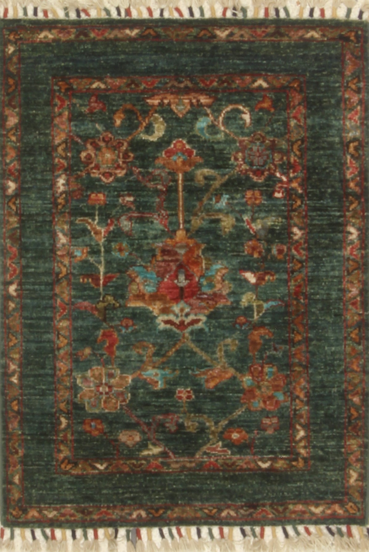 2x3 Green Waziri Afghan Hand knotted Oriental Rug - Yildiz Rugs