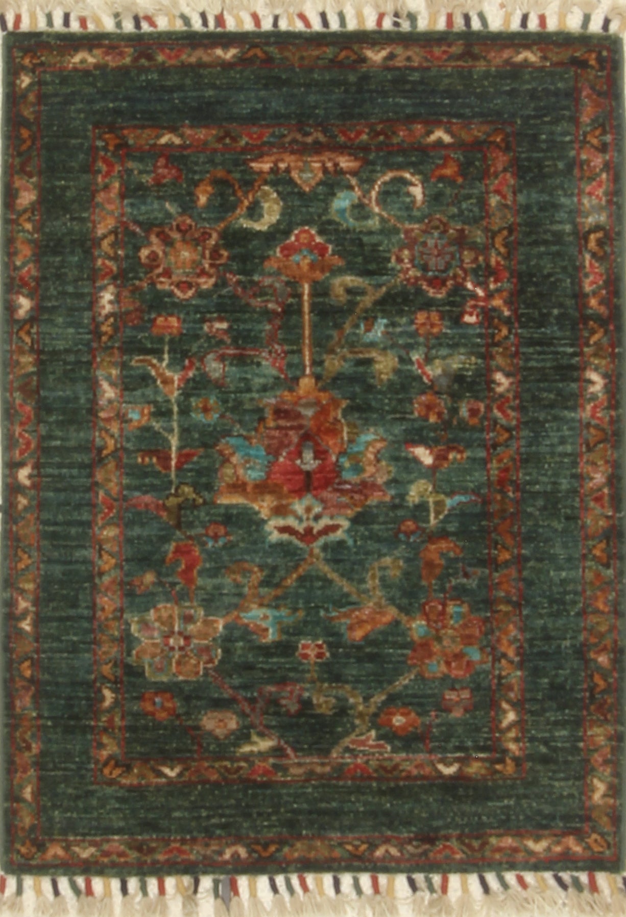 2x3 Green Waziri Afghan Hand knotted Oriental Rug - Yildiz Rugs