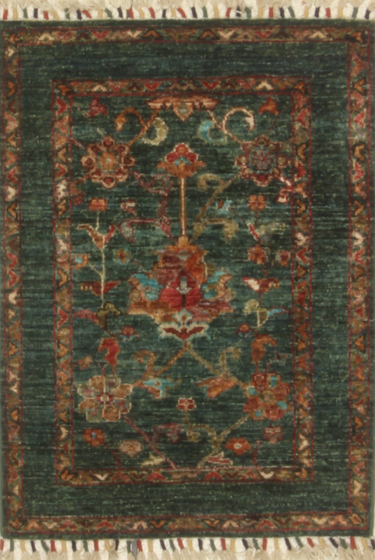 2x3 Green Waziri Afghan Hand knotted Oriental Rug - Yildiz Rugs