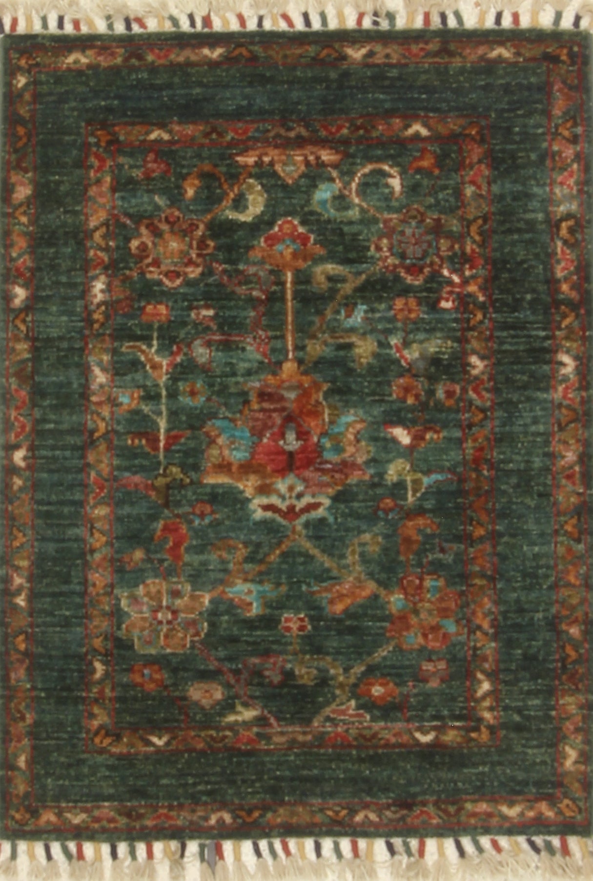 2x3 Green Waziri Afghan Hand knotted Oriental Rug - Yildiz Rugs