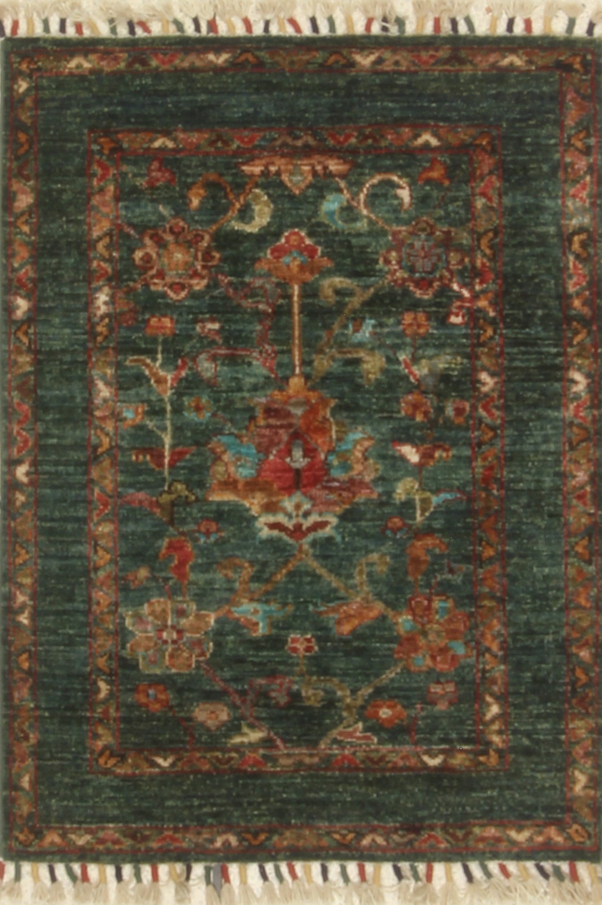 2x3 Green Waziri Afghan Hand knotted Oriental Rug - Yildiz Rugs