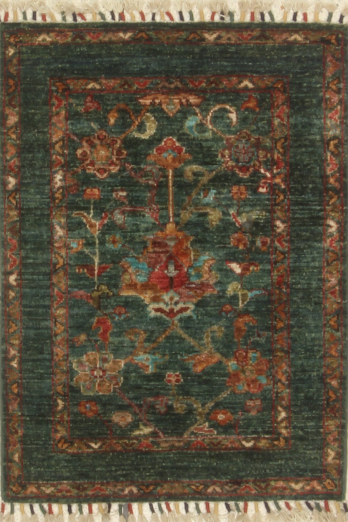 2x3 Green Waziri Afghan Hand knotted Oriental Rug - Yildiz Rugs