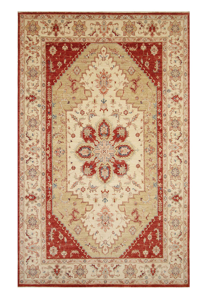 7x10 Beige Vintage Serapi Afghan Hand Knotted Oriental Rug - Yildiz Rugs