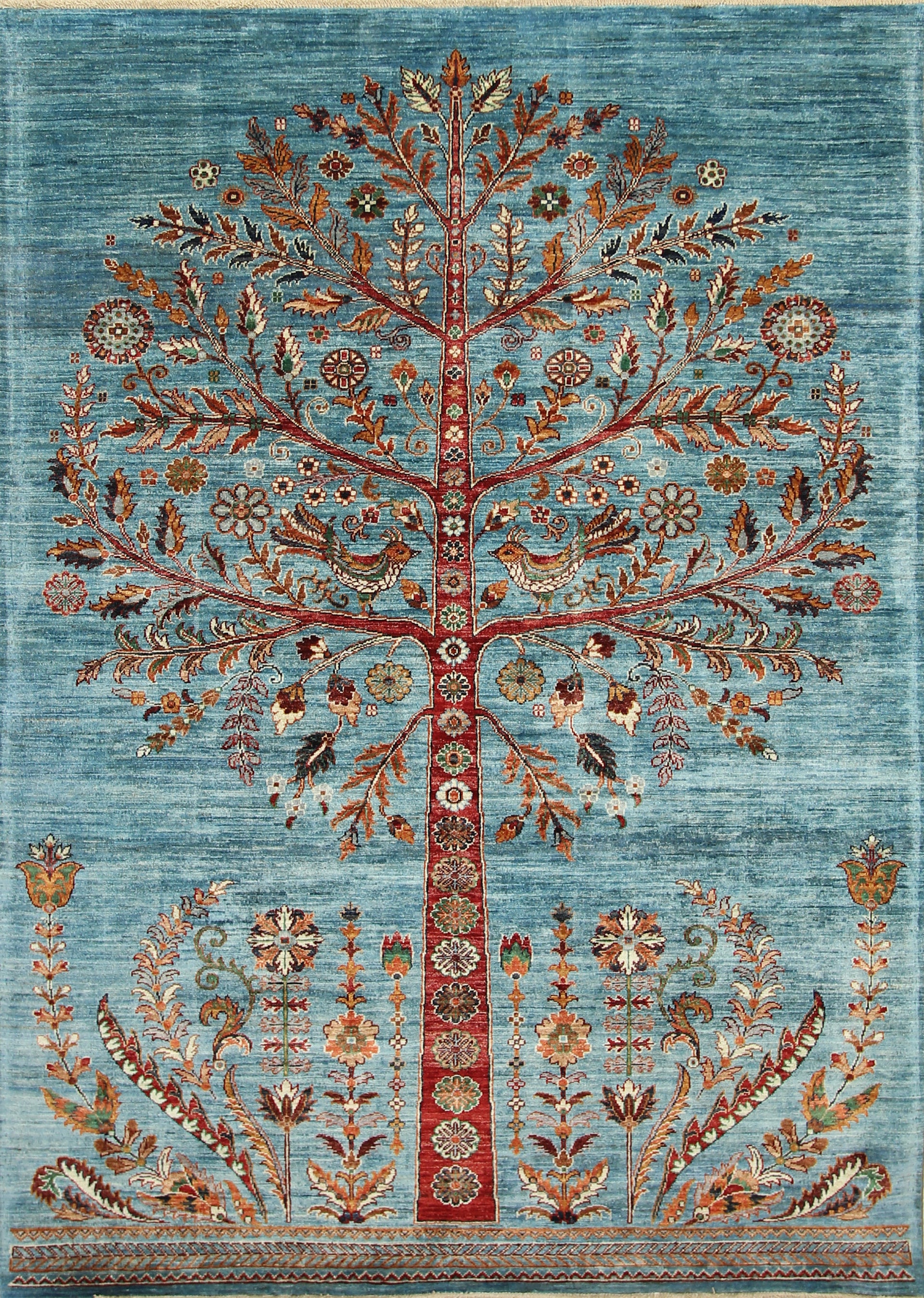 6x8 Blue Gabbeh Hand-Knotted Afghan Wool Tree of Life Rug - Yildiz Rugs