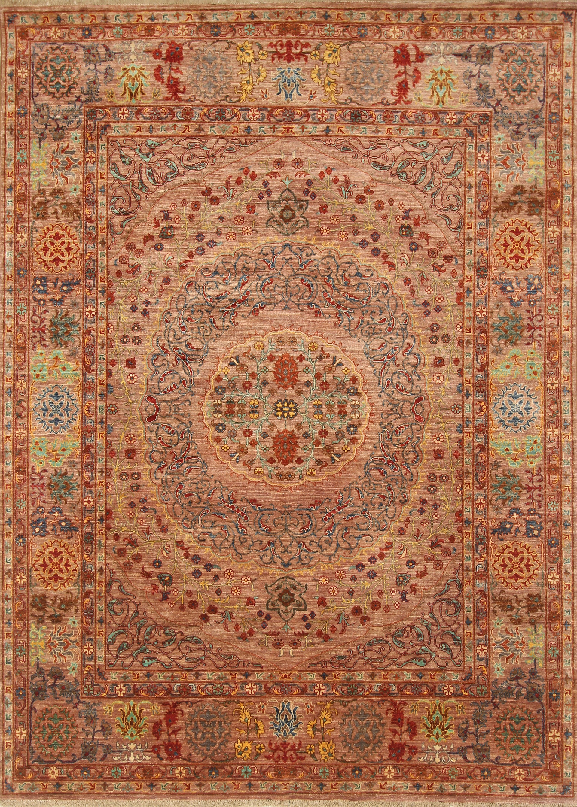 6x8 Pink Oushak Turkish Style Hand Knotted Wool Medallion Rug
