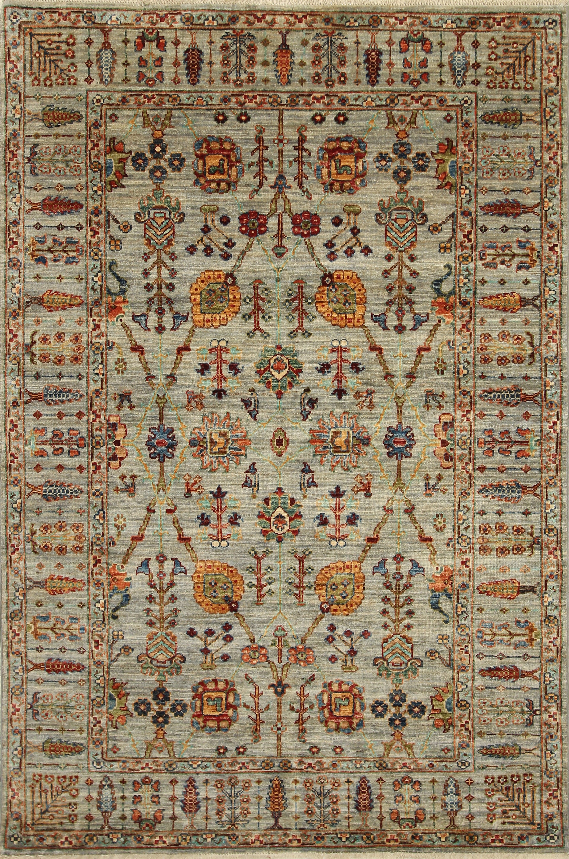 4x6 Blueish Gray WaziriAfghan Hand knotted Oriental Rug