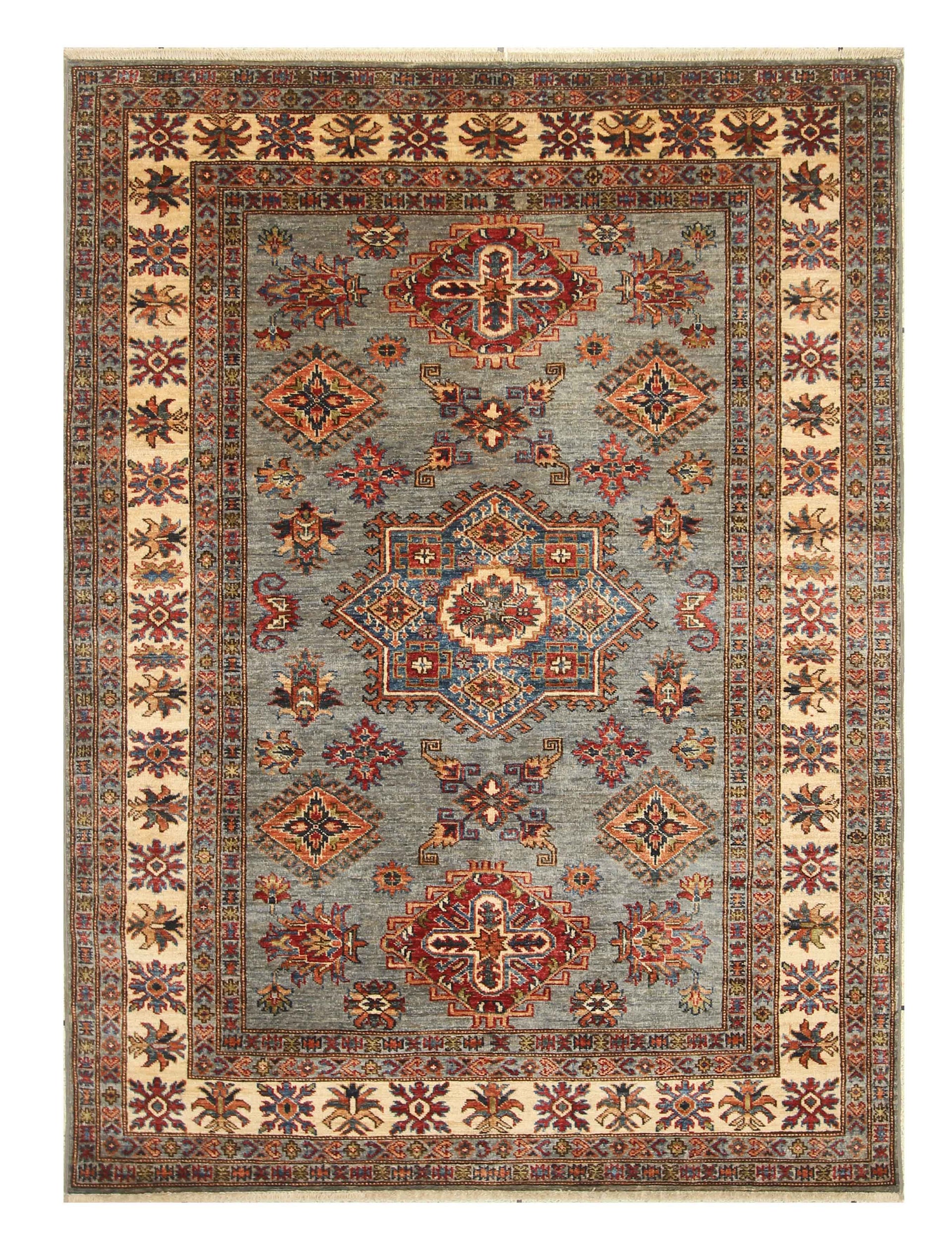 5x7 Gray Kazak Hand Knotted Afghan Rug