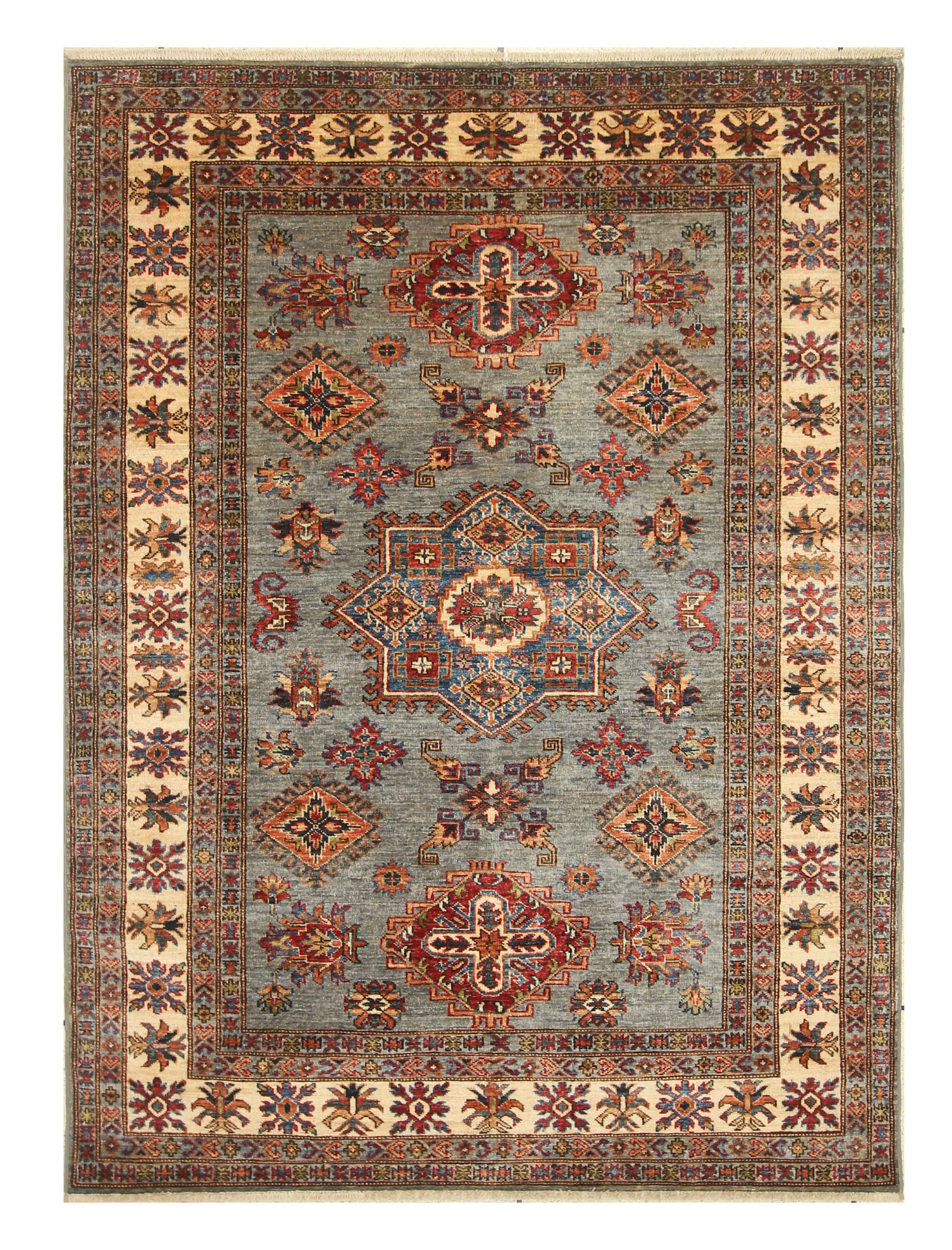 5x7 Gray Kazak Hand Knotted Afghan Rug - Yildiz Rugs