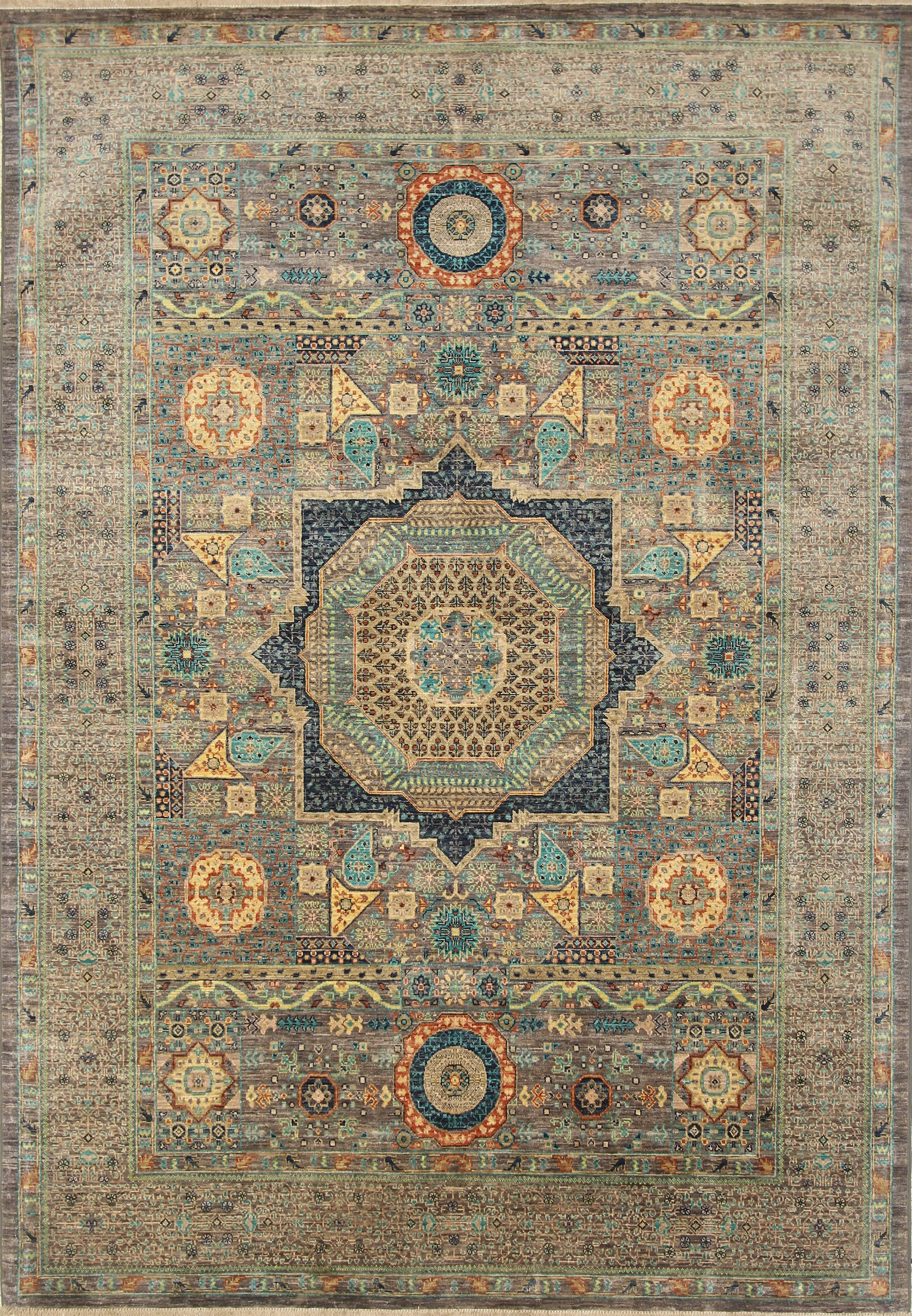 6x8 Mamluk Blueish Gray Afghan Hand Knotted Wool Rug