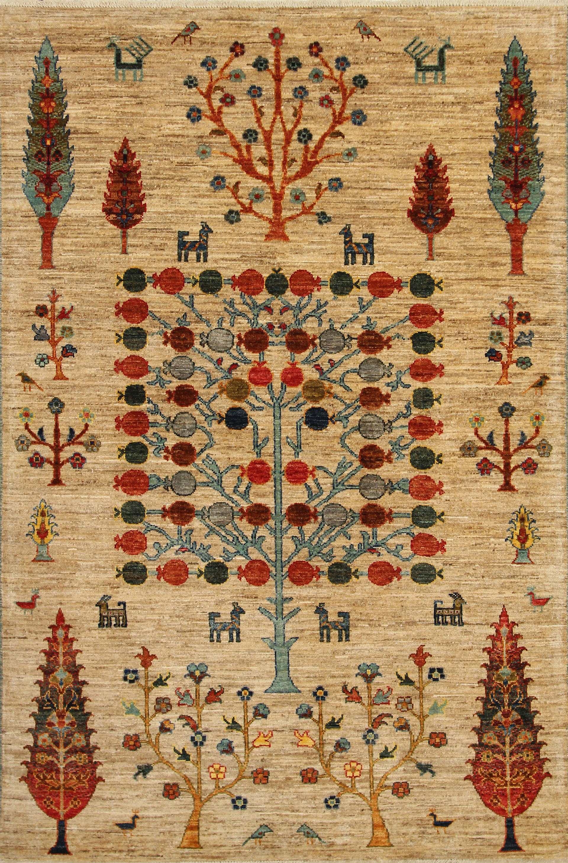 4x6 Beige Gabbeh Tree of life Afghan Hand knotted Rug - Yildiz Rugs