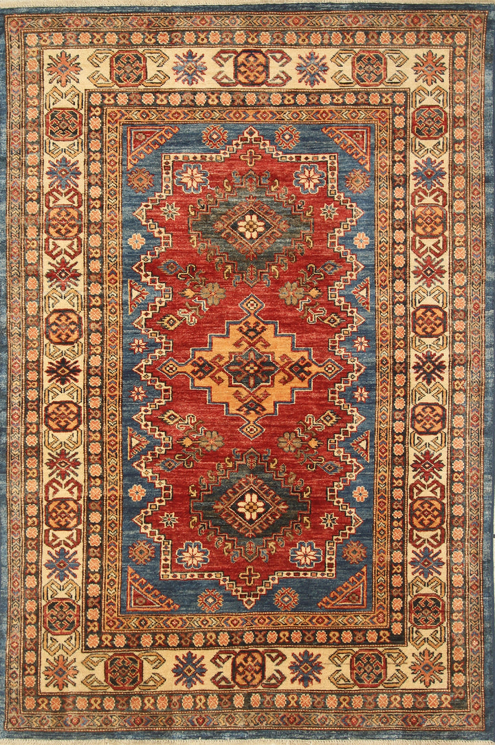 4x6 Red Kazak Hand Knotted Afghan Oriental Rug - Yildiz Rugs