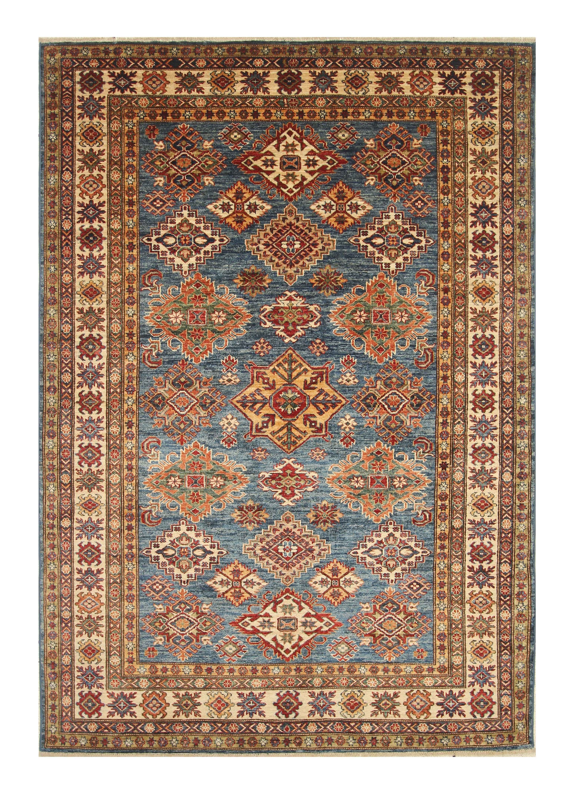 6x9 Blue Kazak Afghan Hand-Knotted Oriental Rug - Yildiz Rugs