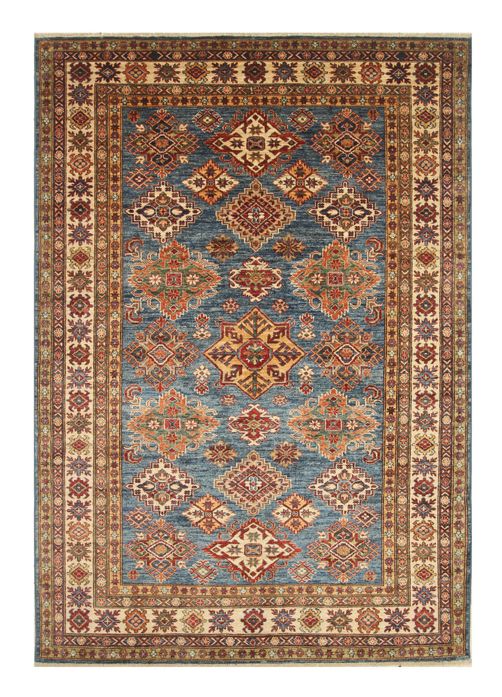 6x9 Blue Kazak Afghan Hand-Knotted Oriental Rug - Yildiz Rugs