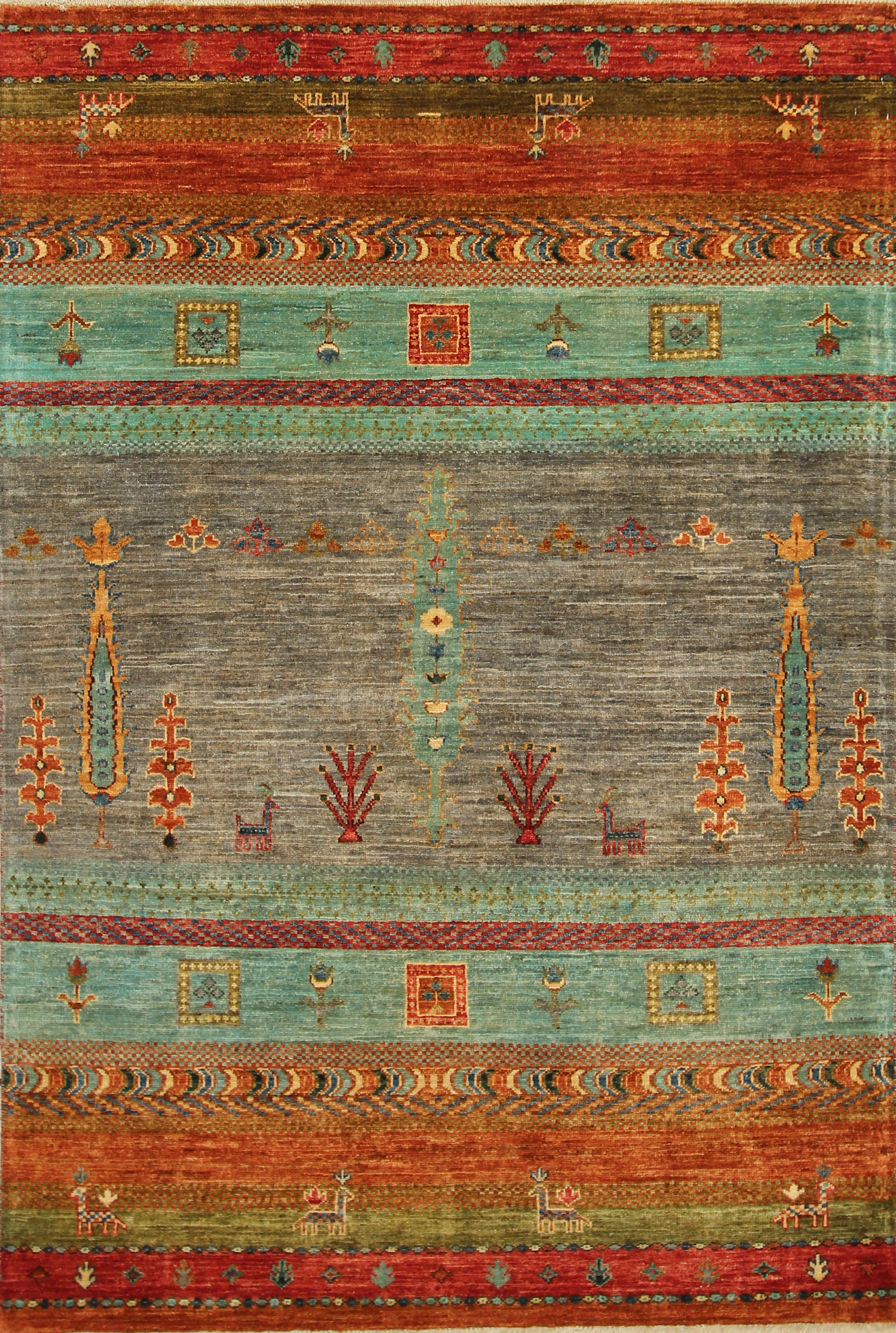 4x6 Gabbeh Tree of Life Hand-Knotted Afghan Multicolor Rug