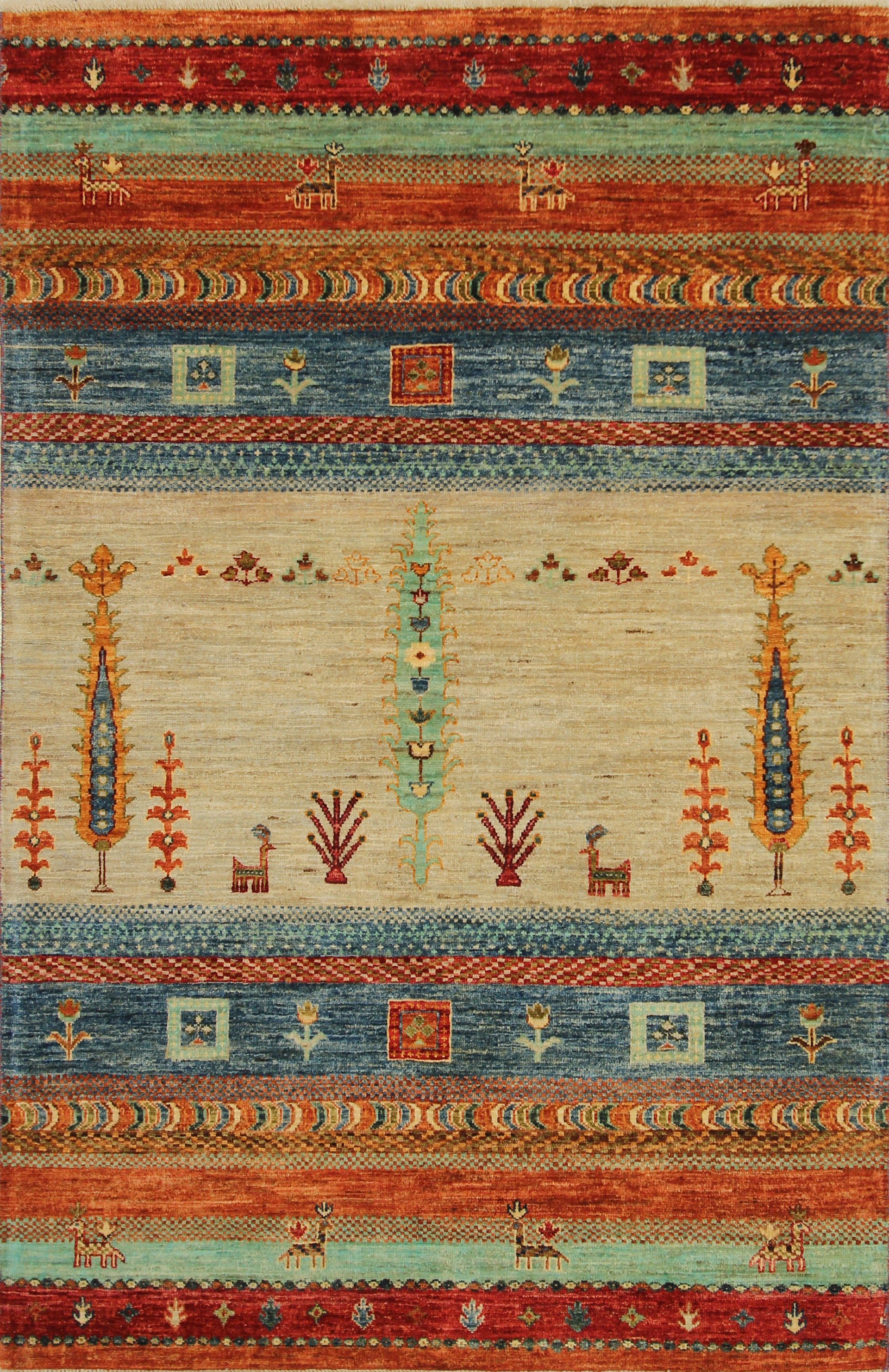 4x6 Gabbeh Tree of Life Hand-Knotted Afghan Multicolor Rug