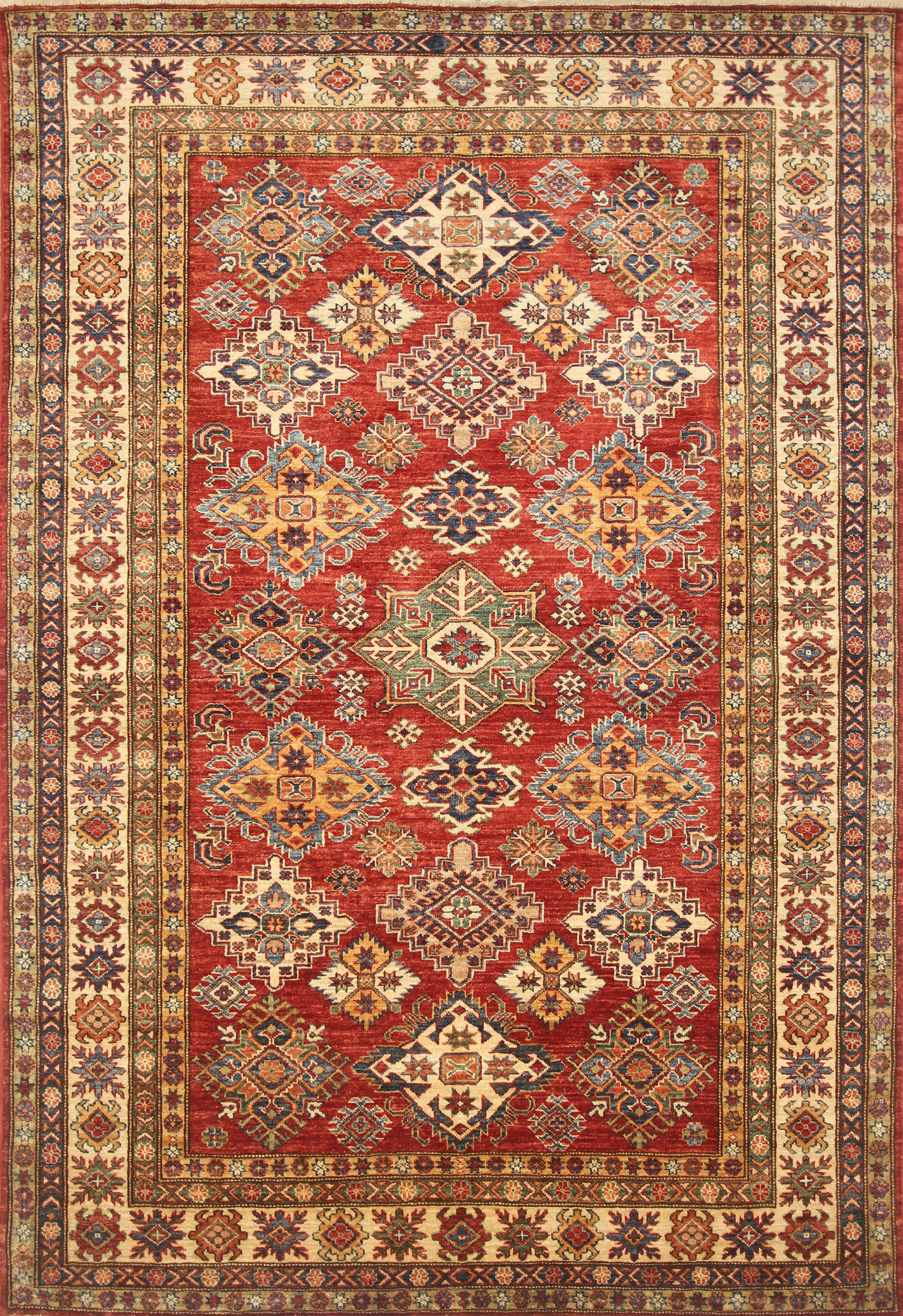 6x9 Red Kazak Afghan Hand-Knotted Oriental Rug - Yildiz Rugs